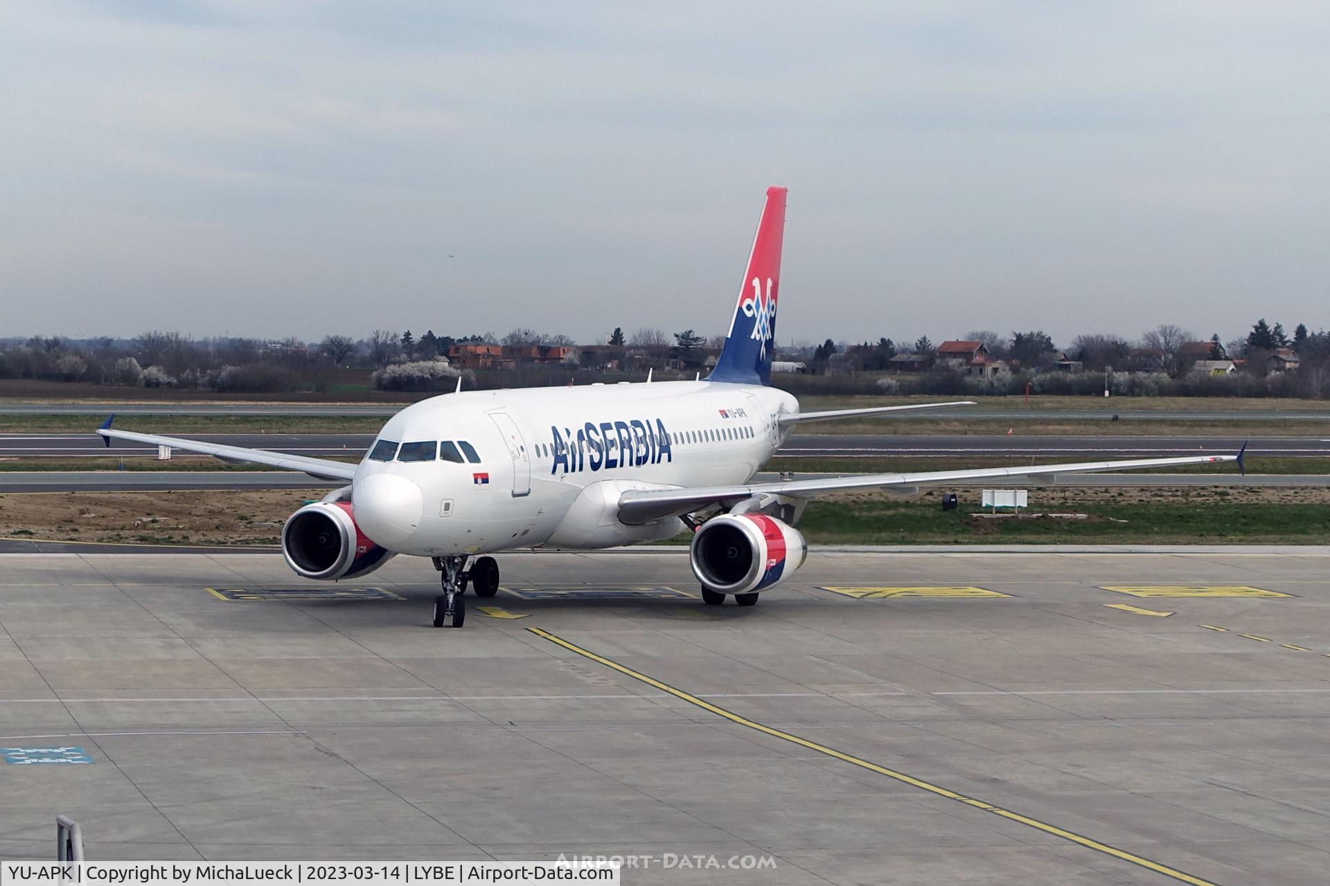 Aircraft YU-APK, 2003 Airbus A319-132, c/n 2032, At Nikola Tesla, at LYBE, photo by MichaLueck
