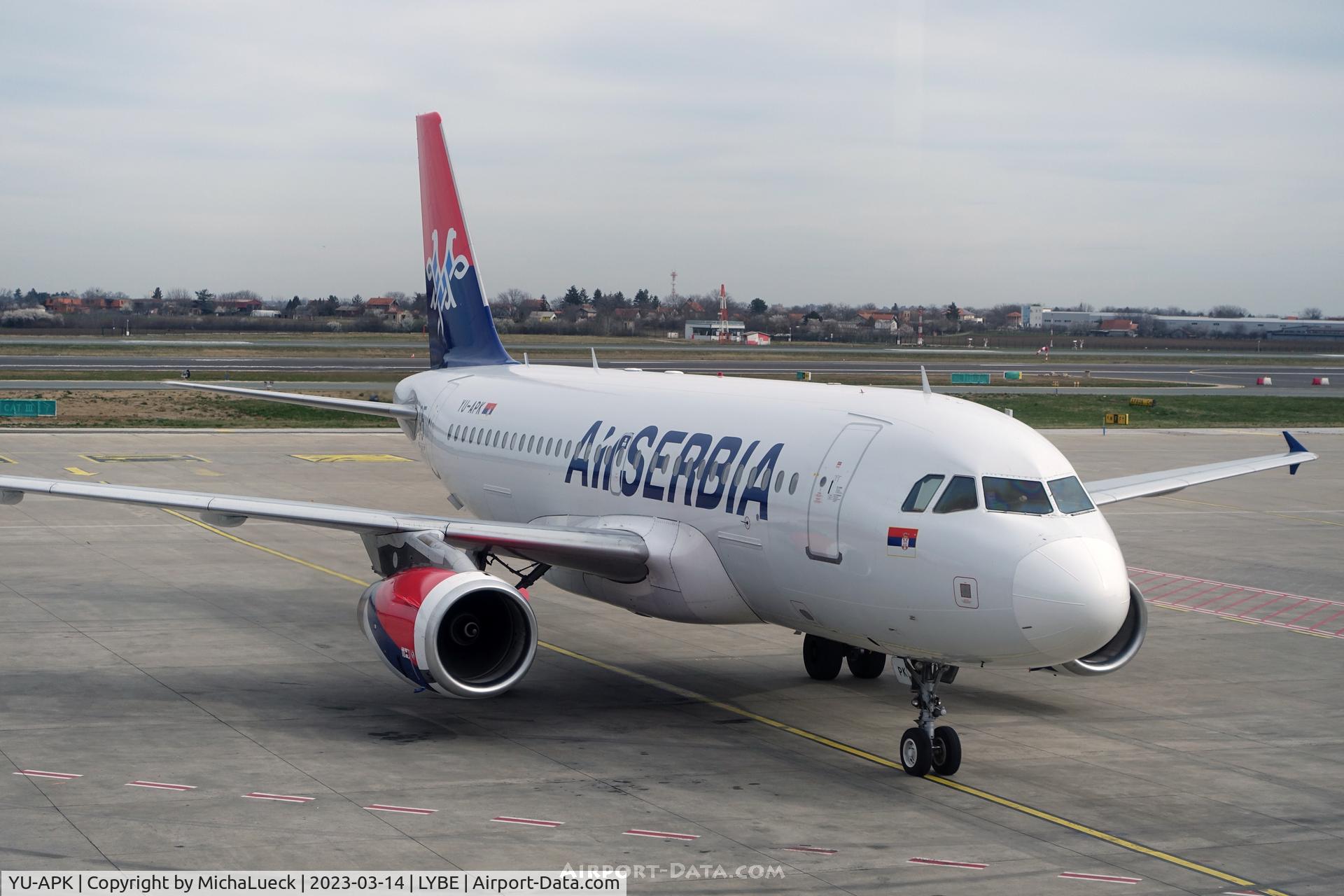 Aircraft YU-APK, 2003 Airbus A319-132, c/n 2032, At Nikola Tesla, at LYBE, photo by MichaLueck