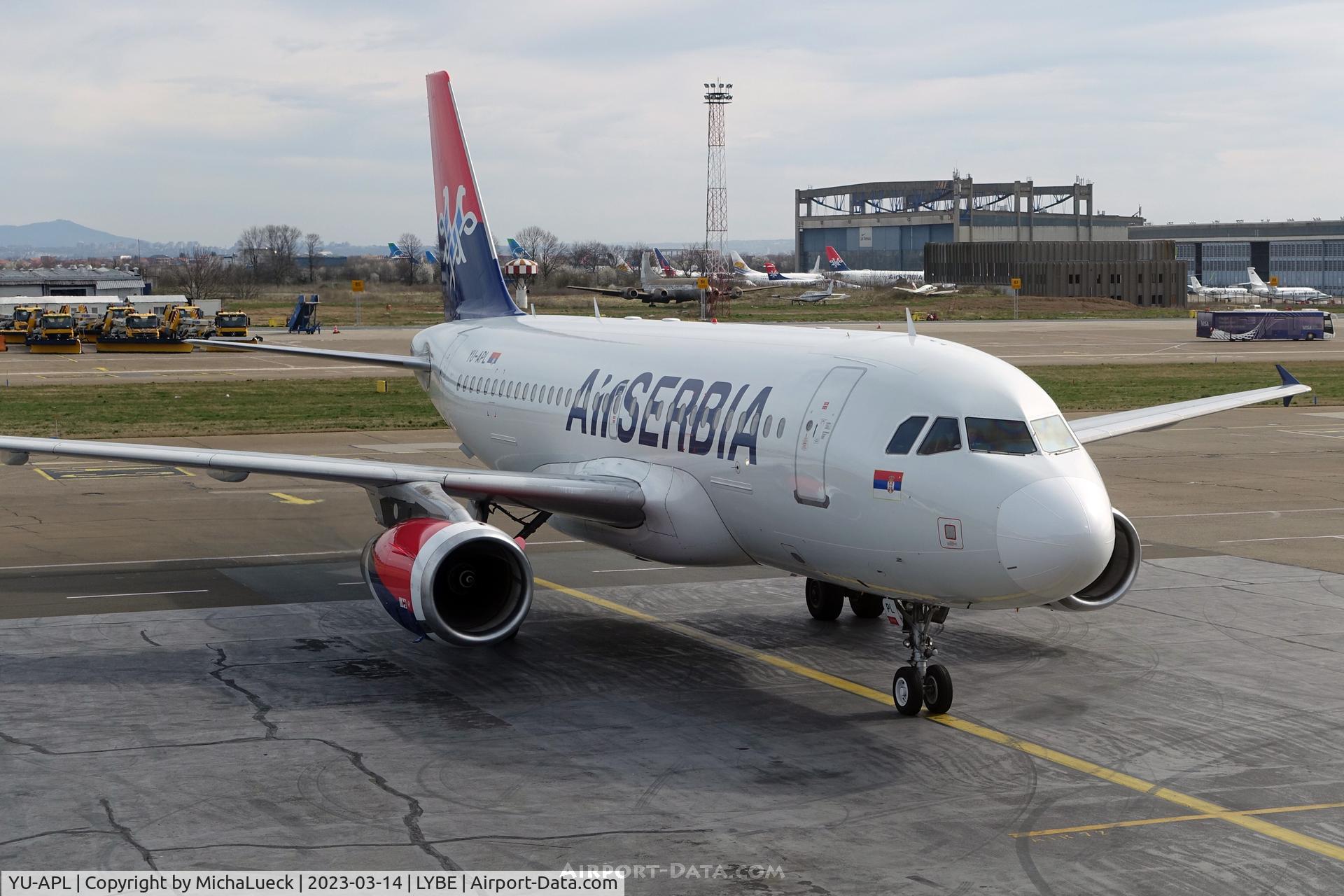 Aircraft YU-APL, 2010 Airbus A319-132, c/n 4282, At Nikola Tesla, at LYBE, photo by MichaLueck