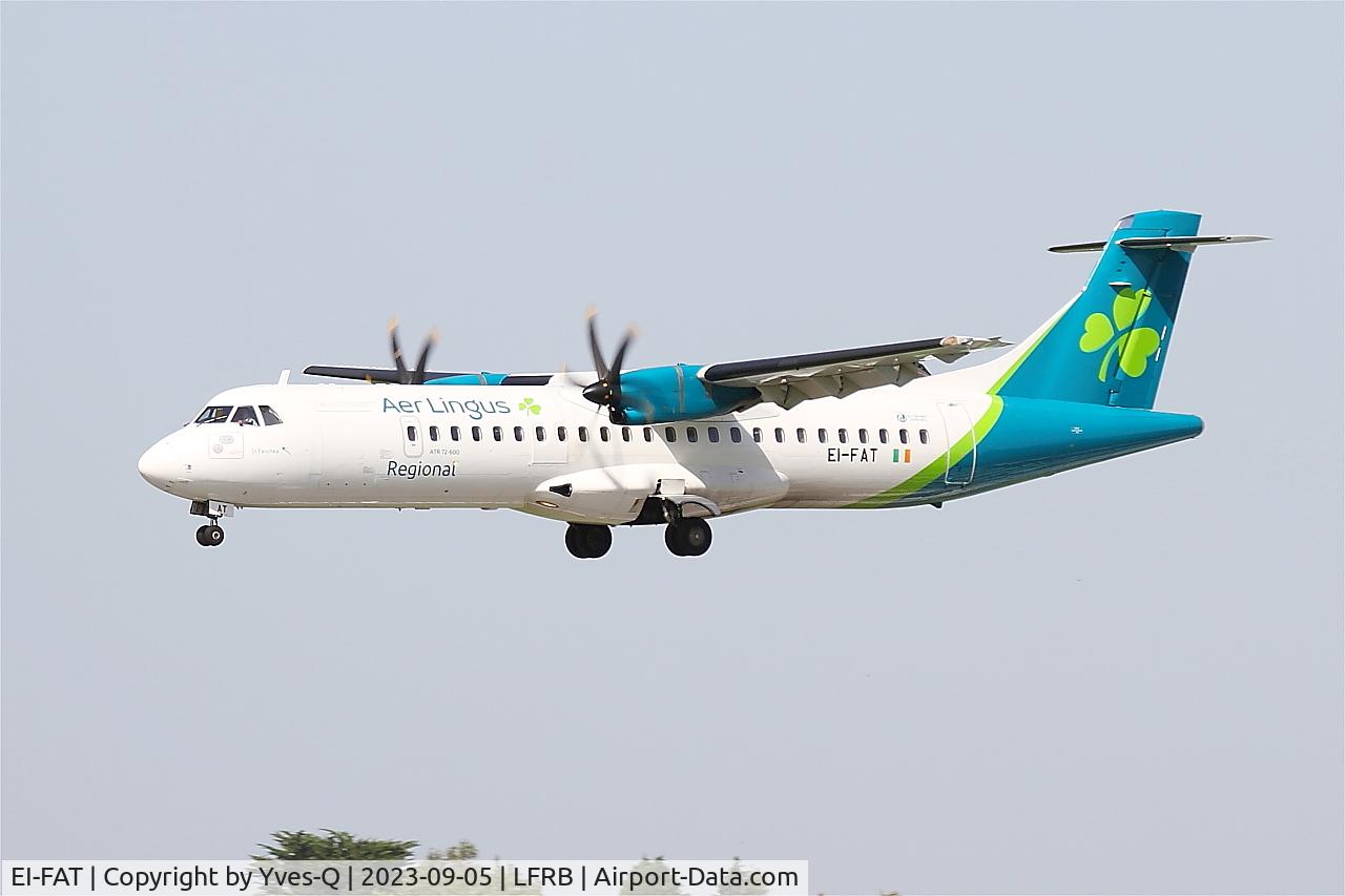 Aircraft EI-FAT, 2013 ATR 72-600 (72-212A), c/n 1097, ATR 42 600, On final rwy 25L, Brest-Bretagne airport (LFRB-BES), at LFRB, photo by Yves-Q