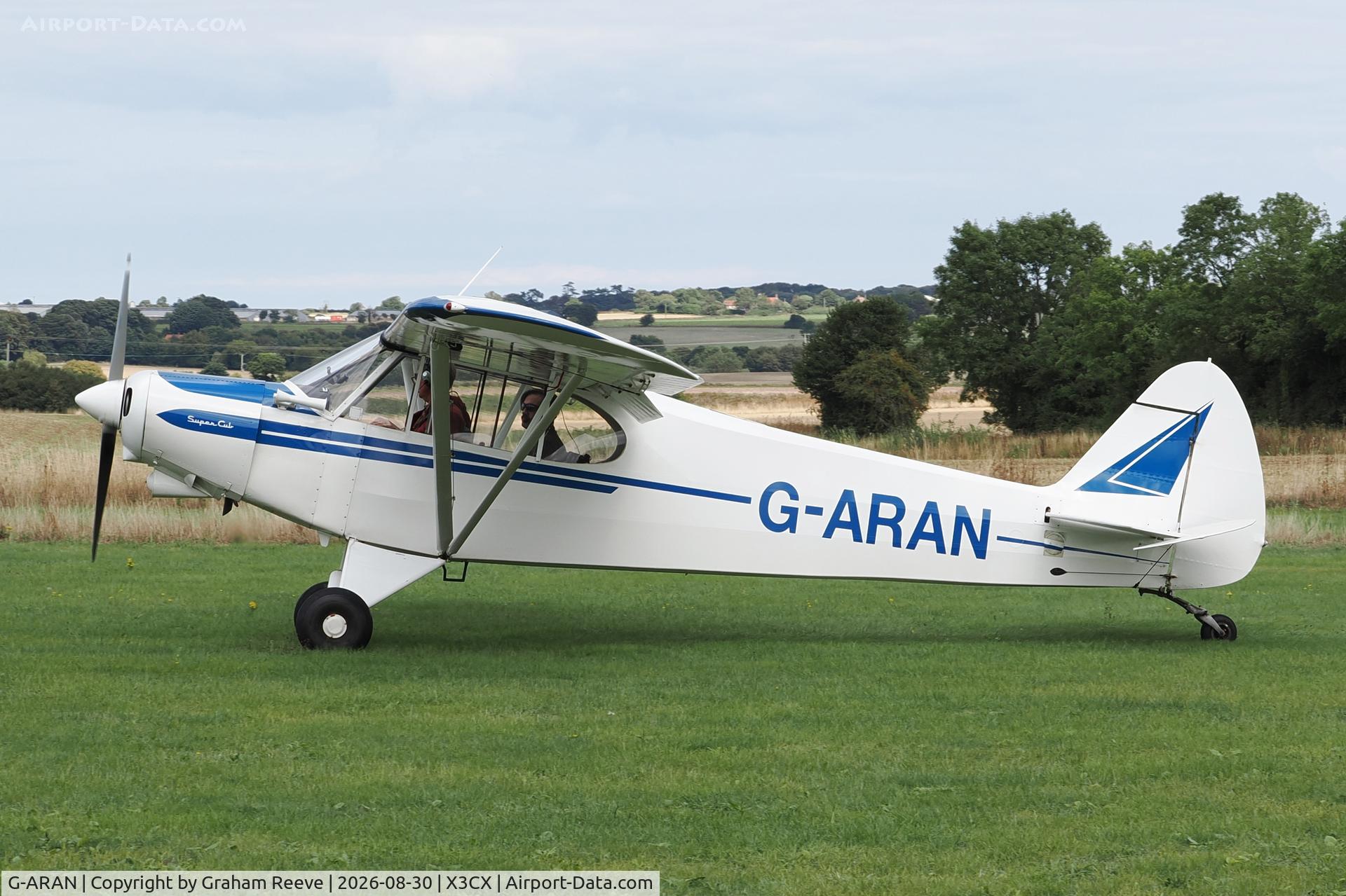 Aircraft G-ARAN, 1960 Piper PA-18-150 Super Cub, c/n 18-7307, Departing from Northrepps., at X3CX, photo by Graham Reeve