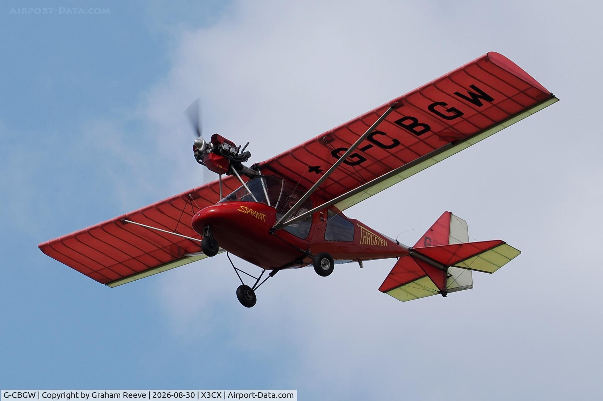 Aircraft G-CBGW, 2002 Thruster T600N 450, c/n 0121-T600N-058, Departing from Northrepps., at X3CX, photo by Graham Reeve