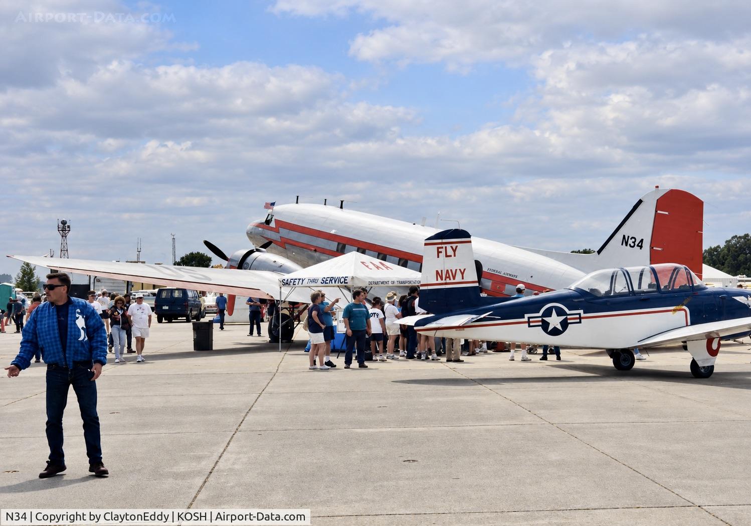 Aircraft N34, 1945 Douglas R4D-7, c/n 33359, Oshkosh airport 1990's, at KOSH, photo by ClaytonEddy