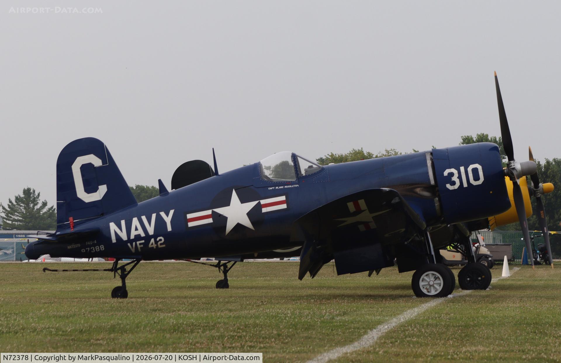 Aircraft N72378, 1946 Vought F4U-4 Corsair, c/n 9542, Vought F4U-4, at KOSH, photo by MarkPasqualino