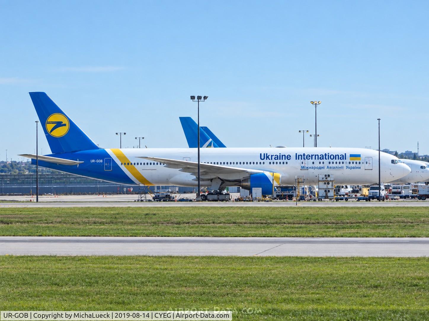 Aircraft UR-GOB, 2001 Boeing 777-28EER, c/n 28681 l/n 322, At Edmonton, at CYEG, photo by MichaLueck