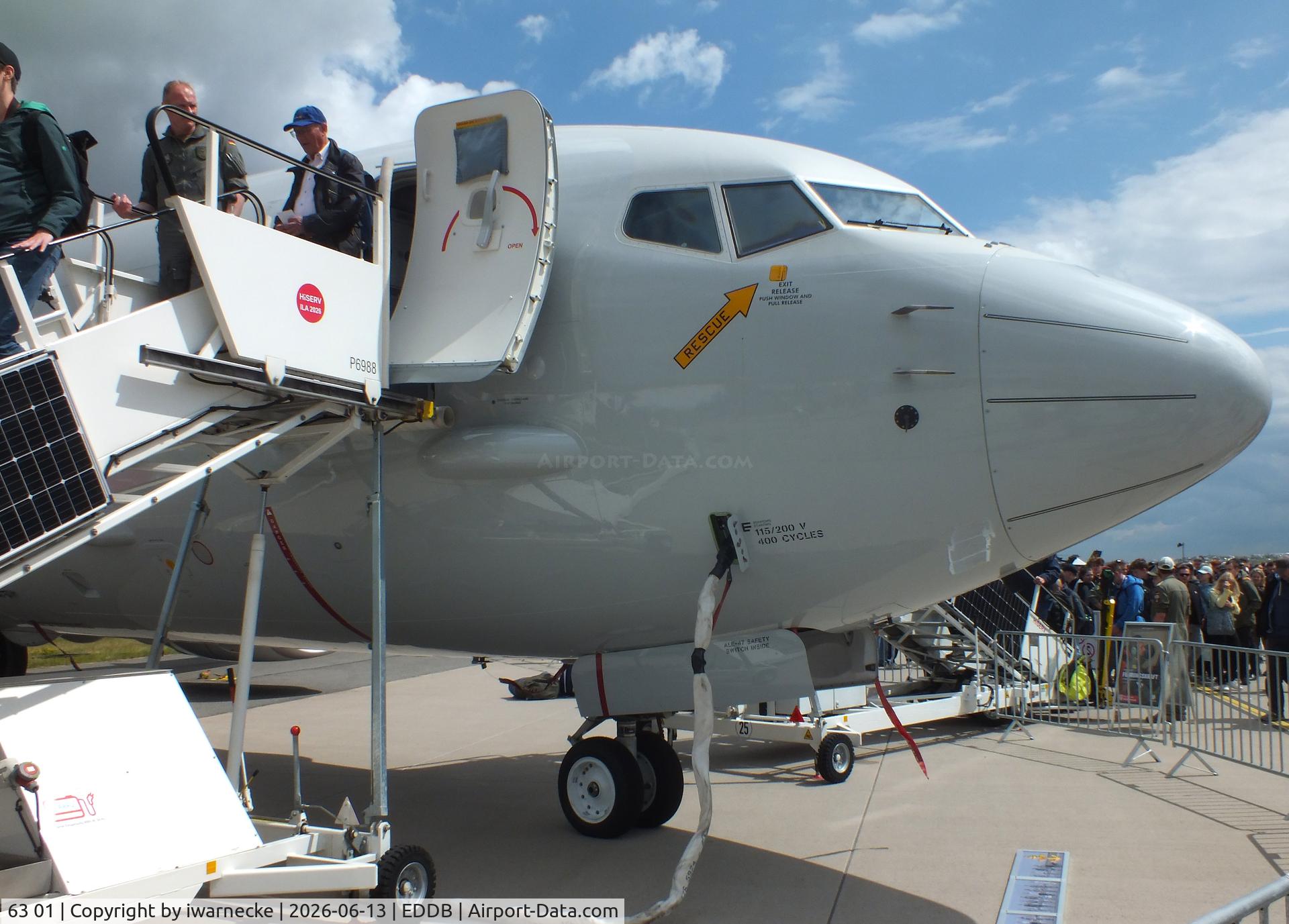 Aircraft 63 01, 2025 Boeing P-8A Poseidon (737-800A), c/n 67448 l/n 9615, Boeing P-8A Poseidon of the Marineflieger (German Navy) at ILA 2026, Berlin, at EDDB, photo by iwarnecke