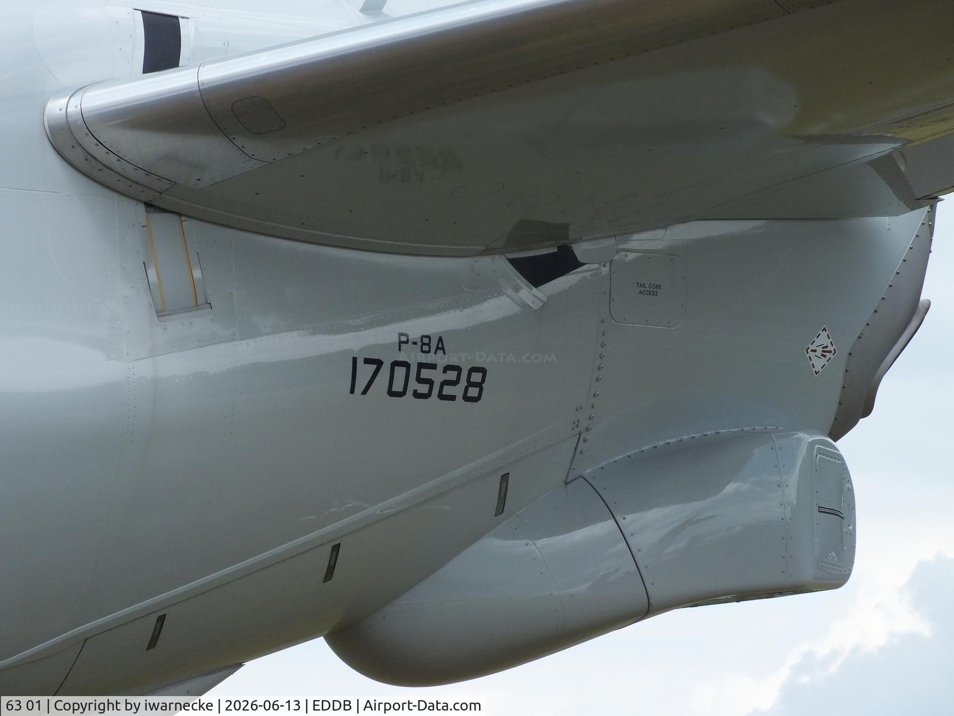 Aircraft 63 01, 2025 Boeing P-8A Poseidon (737-800A), c/n 67448 l/n 9615, Boeing P-8A Poseidon of the Marineflieger (German Navy) at ILA 2026, Berlin, at EDDB, photo by iwarnecke