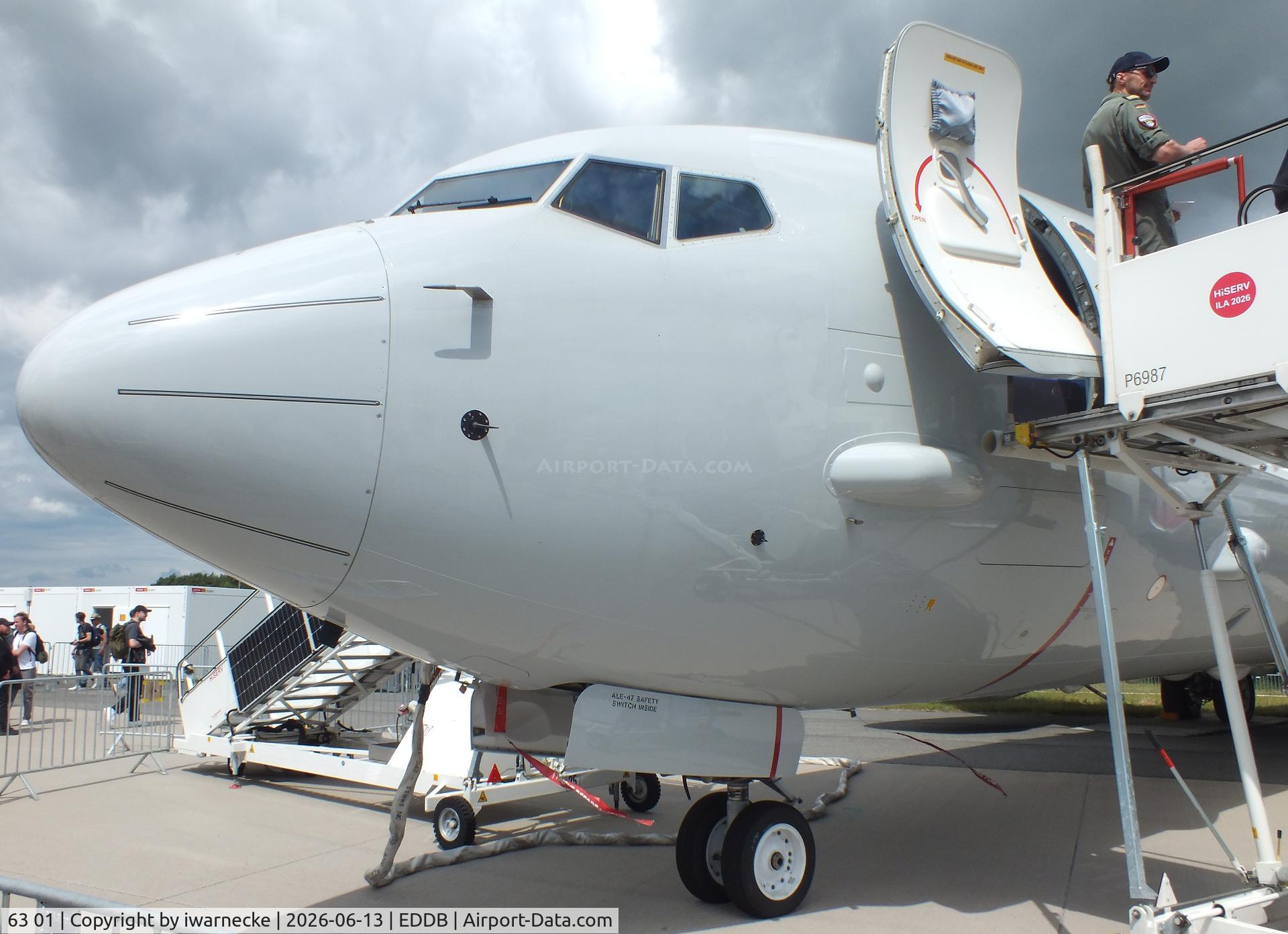 Aircraft 63 01, 2025 Boeing P-8A Poseidon (737-800A), c/n 67448 l/n 9615, Boeing P-8A Poseidon of the Marineflieger (German Navy) at ILA 2026, Berlin, at EDDB, photo by iwarnecke