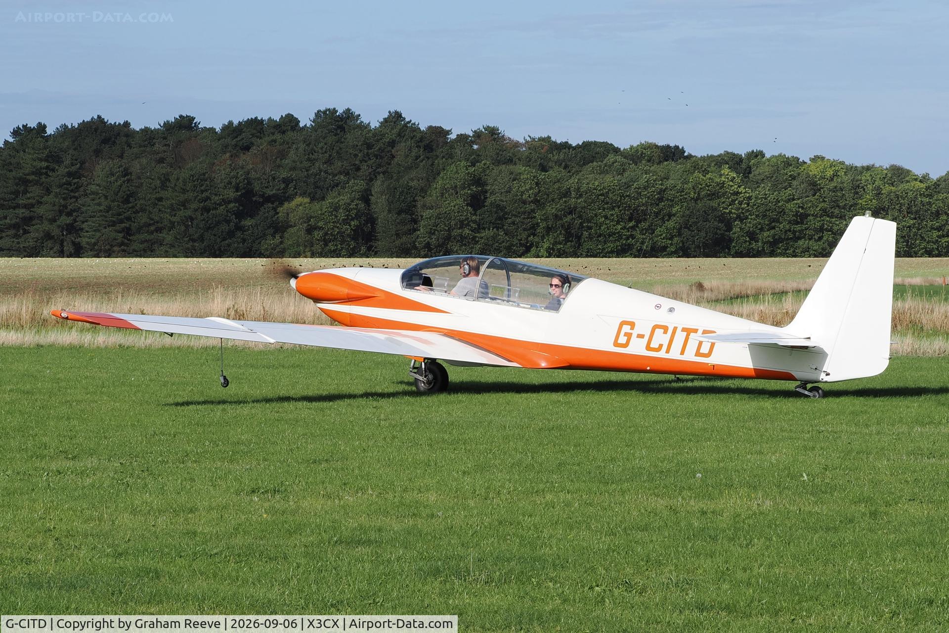 Aircraft G-CITD, 1972 Sportavia-Putzer Fournier RF-4D, c/n 5115, Departing from Northrepps., at X3CX, photo by Graham Reeve