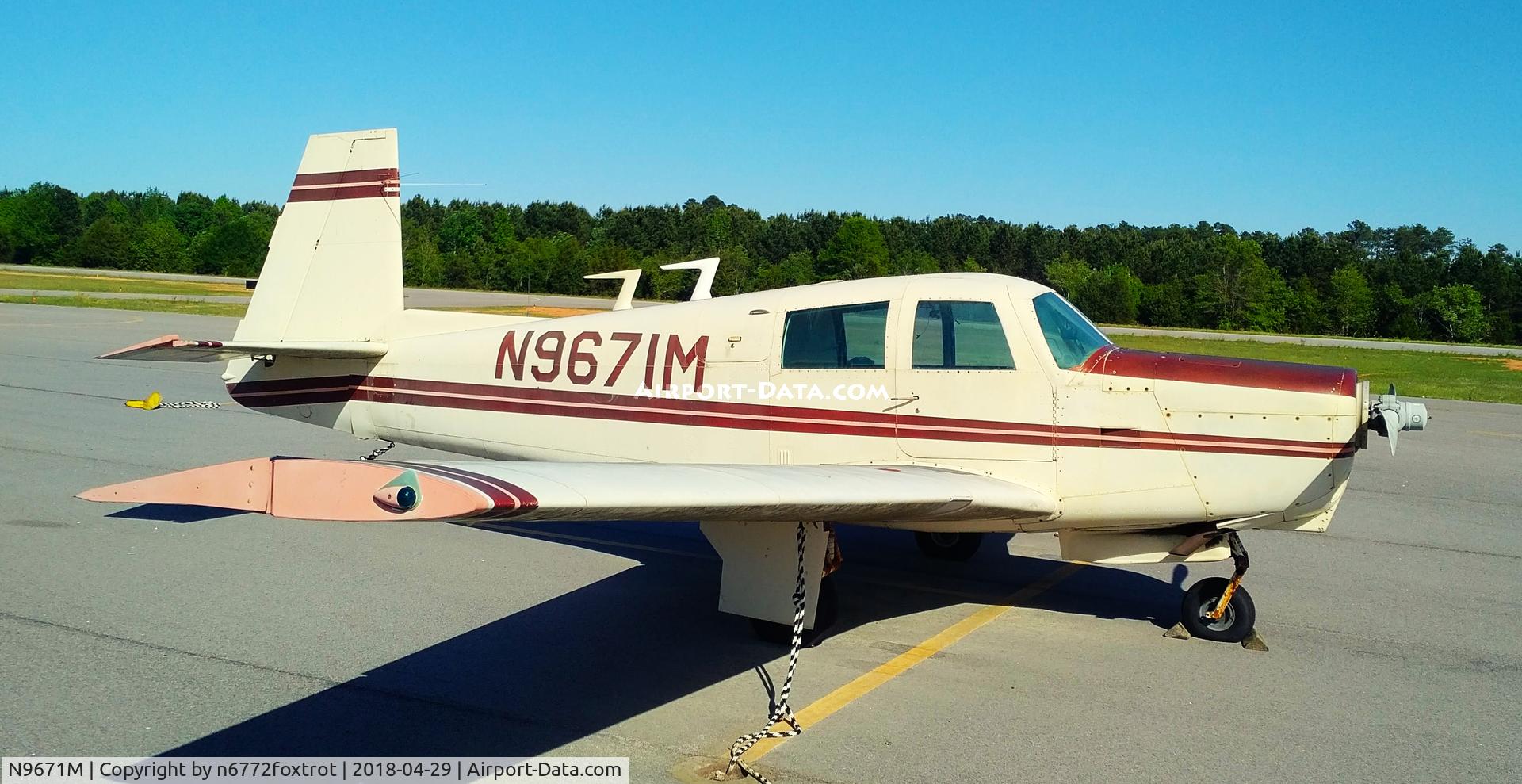 Aircraft N9671M, 1966 Mooney M20C Ranger, c/n 670007, Tied down on the ramp, photo by n6772foxtrot