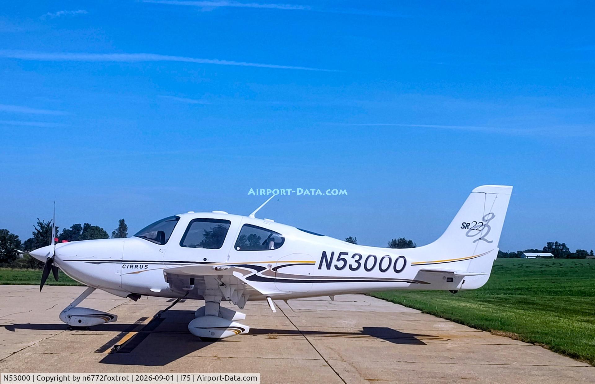 Aircraft N53000, 2004 Cirrus SR22, c/n 0855, Tied down on the ramp, at I75, photo by n6772foxtrot