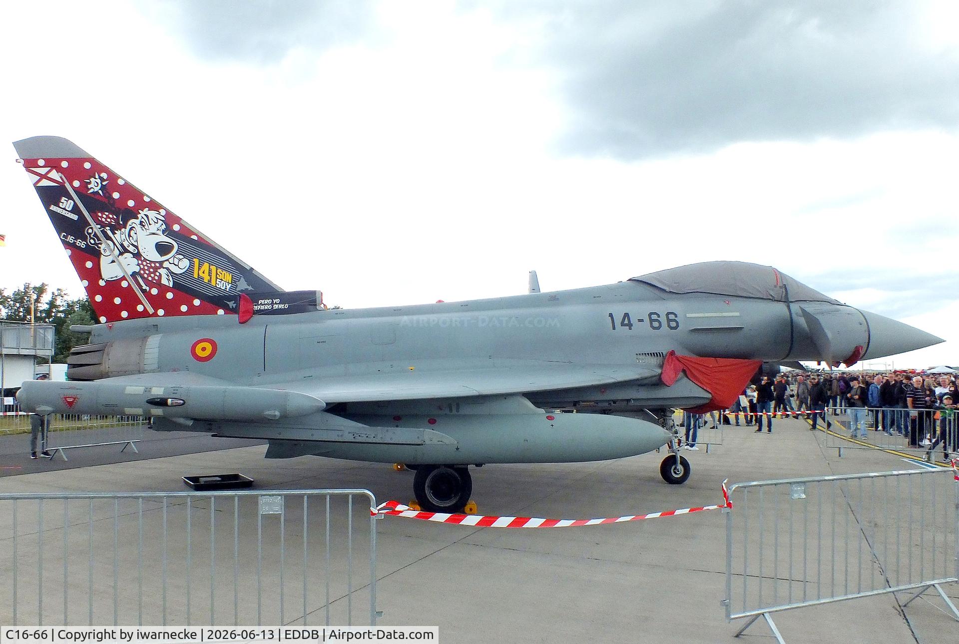 Aircraft C16-66, Eurofighter EF-2000 Typhoon, c/n SS047, Eurofighter EF2000 S of the Ejercito del Aire (Spanish Air Force) in special '50 years 141 squadron' colours at ILA 2026,Berlin, at EDDB, photo by iwarnecke
