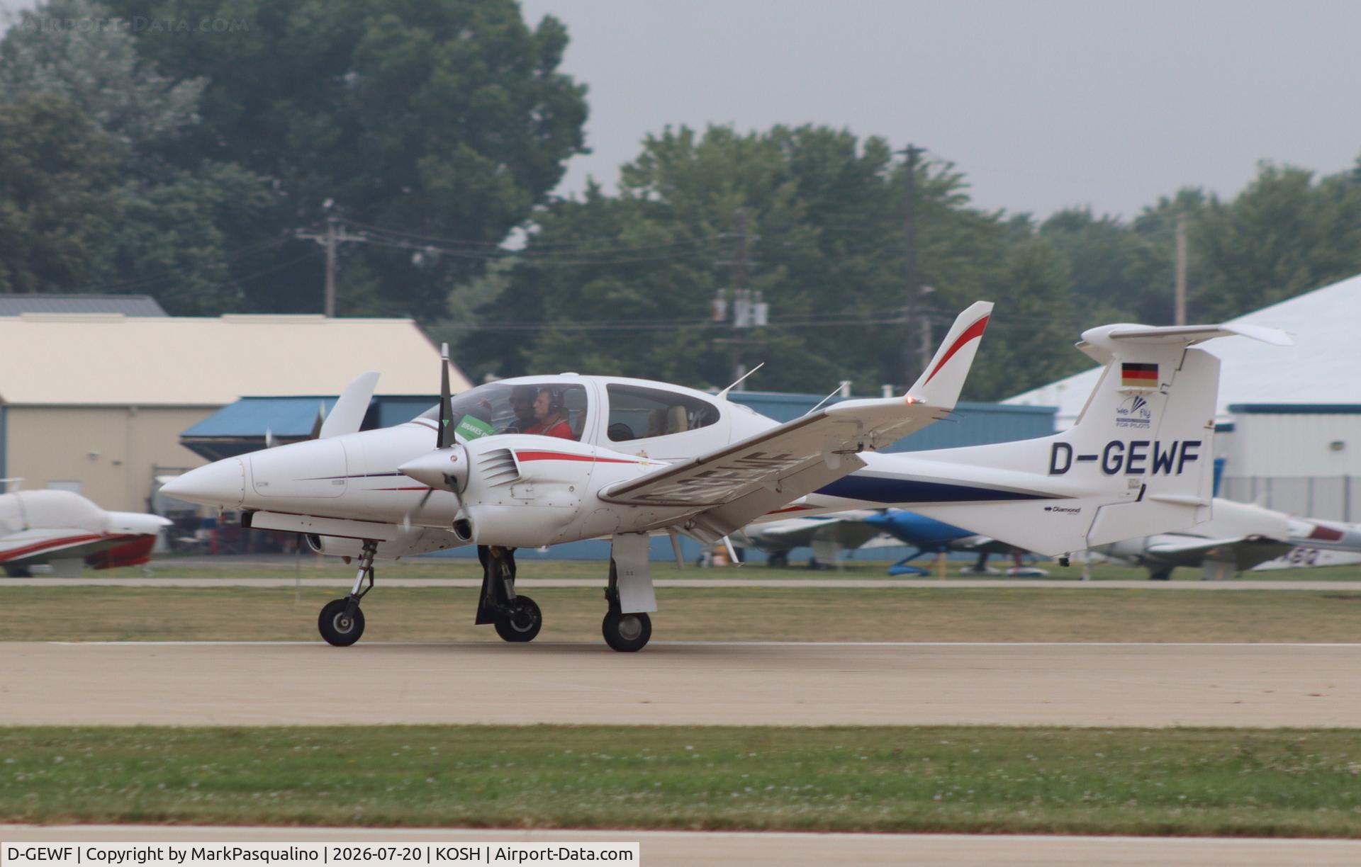 Aircraft D-GEWF, Diamond DA-42 Twin Star, c/n 42.014, Diamond DA-42, at KOSH, photo by MarkPasqualino