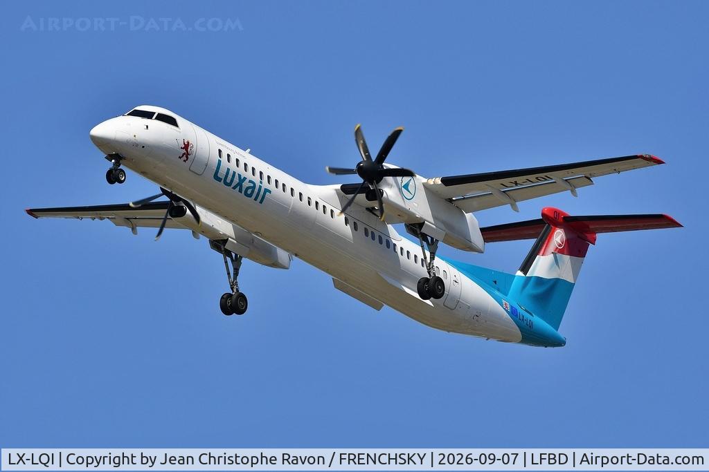 Aircraft LX-LQI, 2016 Bombardier DHC-8-402Q Dash 8 Dash 8, c/n 4534, Luxembourg (LUX) Bordeaux (BOD) LG8171, at LFBD, photo by Jean Christophe Ravon / FRENCHSKY