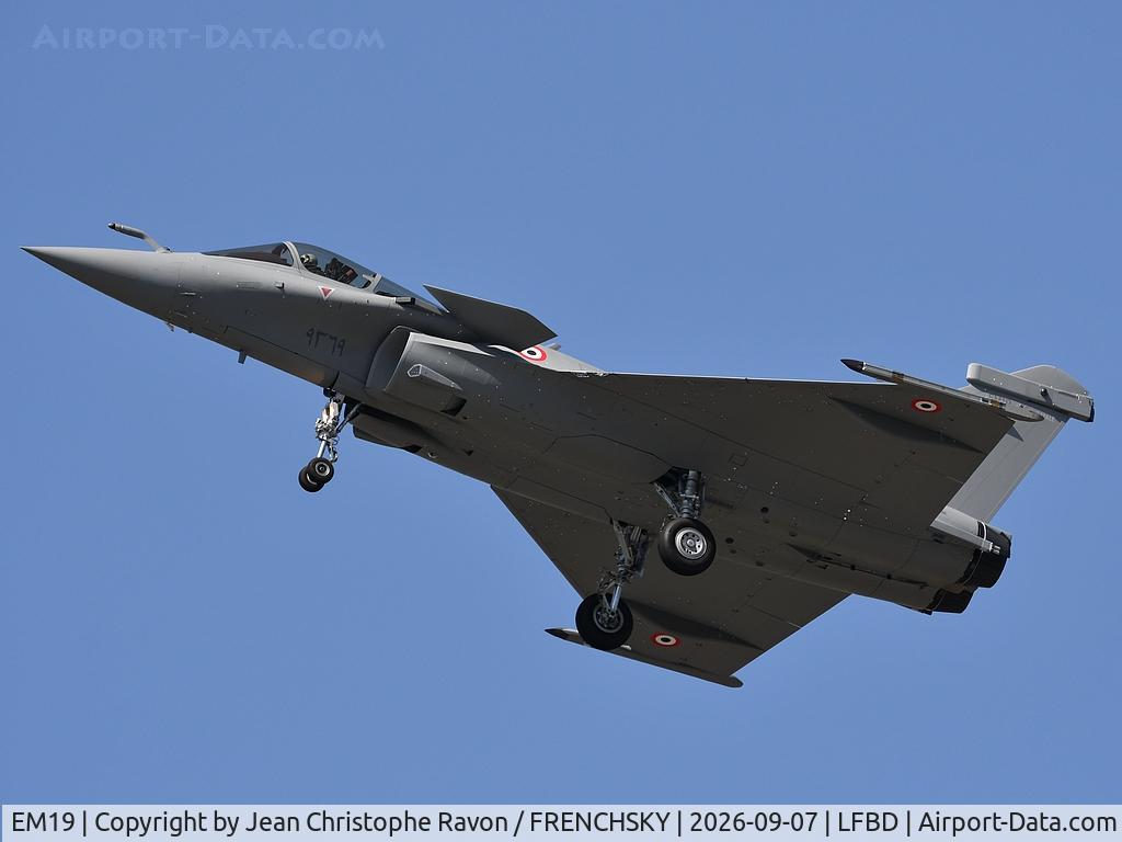 Aircraft EM19, 2025 Dassault Aviation RAFALE EM, c/n 19, Egypte Air Force, at LFBD, photo by Jean Christophe Ravon / FRENCHSKY
