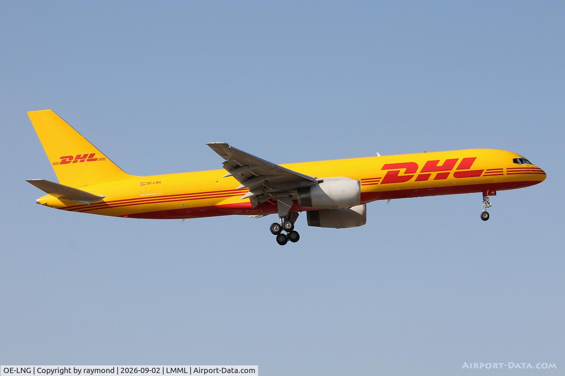 Aircraft OE-LNG, Boeing 757-28A(PCF), c/n 28161, DHL Austria Boeing 757-28A(PCF) reg OE-LNG approaching RW31 Malta., at LMML, photo by raymond