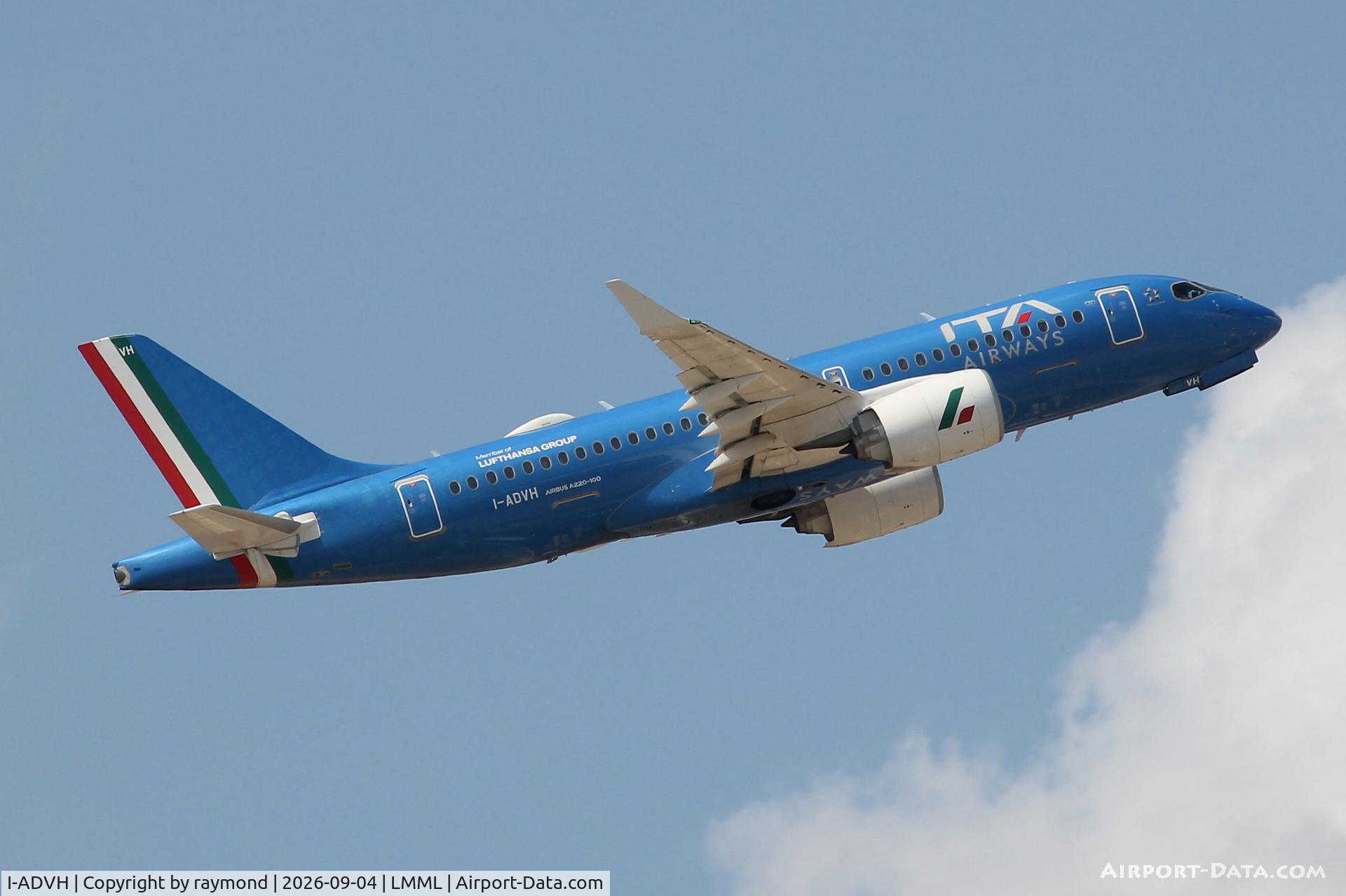 Aircraft I-ADVH, 2025 Airbus A220-100 (BD-500-1A10), c/n 50084, Airbus A220-100 reg I-ADVH of ITA taking off from Malta to FCO., at LMML, photo by raymond
