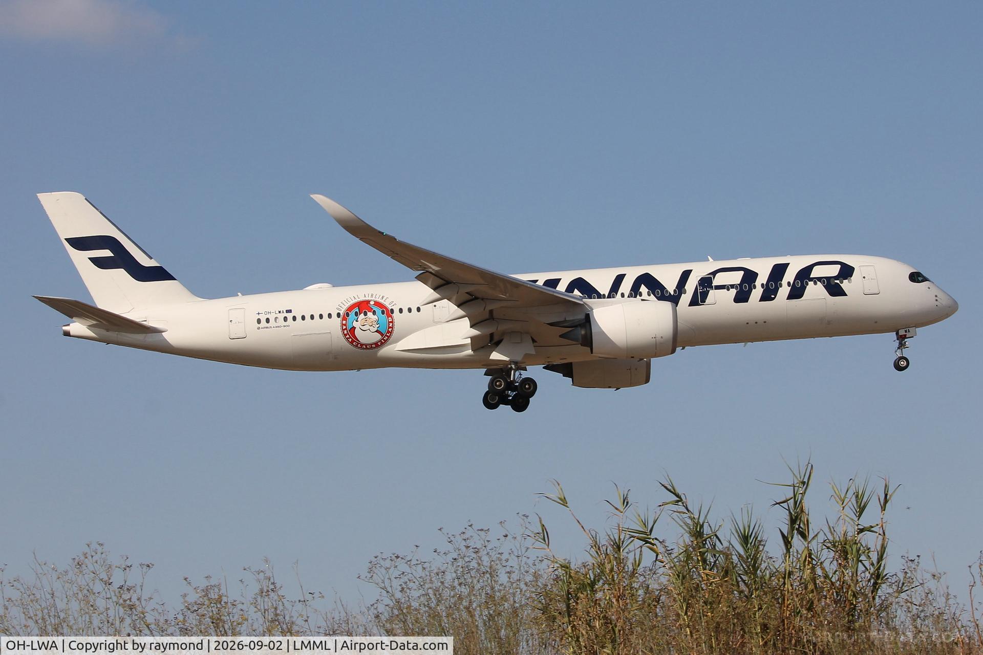 Aircraft OH-LWA, 2015 Airbus A350-941, c/n 018, Finnair Airbus A350-941 reg OH-LWA approaching RW31 Malta., at LMML, photo by raymond