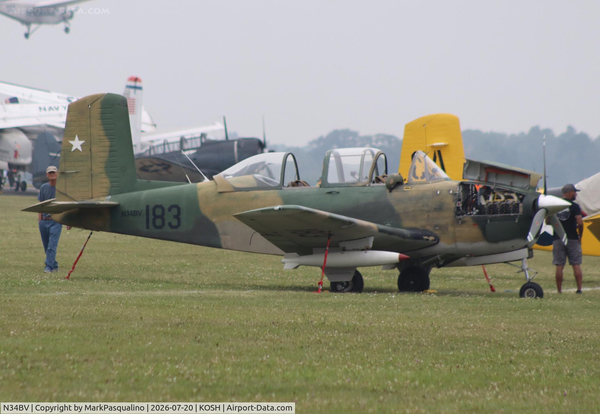 Aircraft N34BV, 1956 Beech T-34A Mentor Mentor, c/n CG-152, Beech T-34A, at KOSH, photo by MarkPasqualino