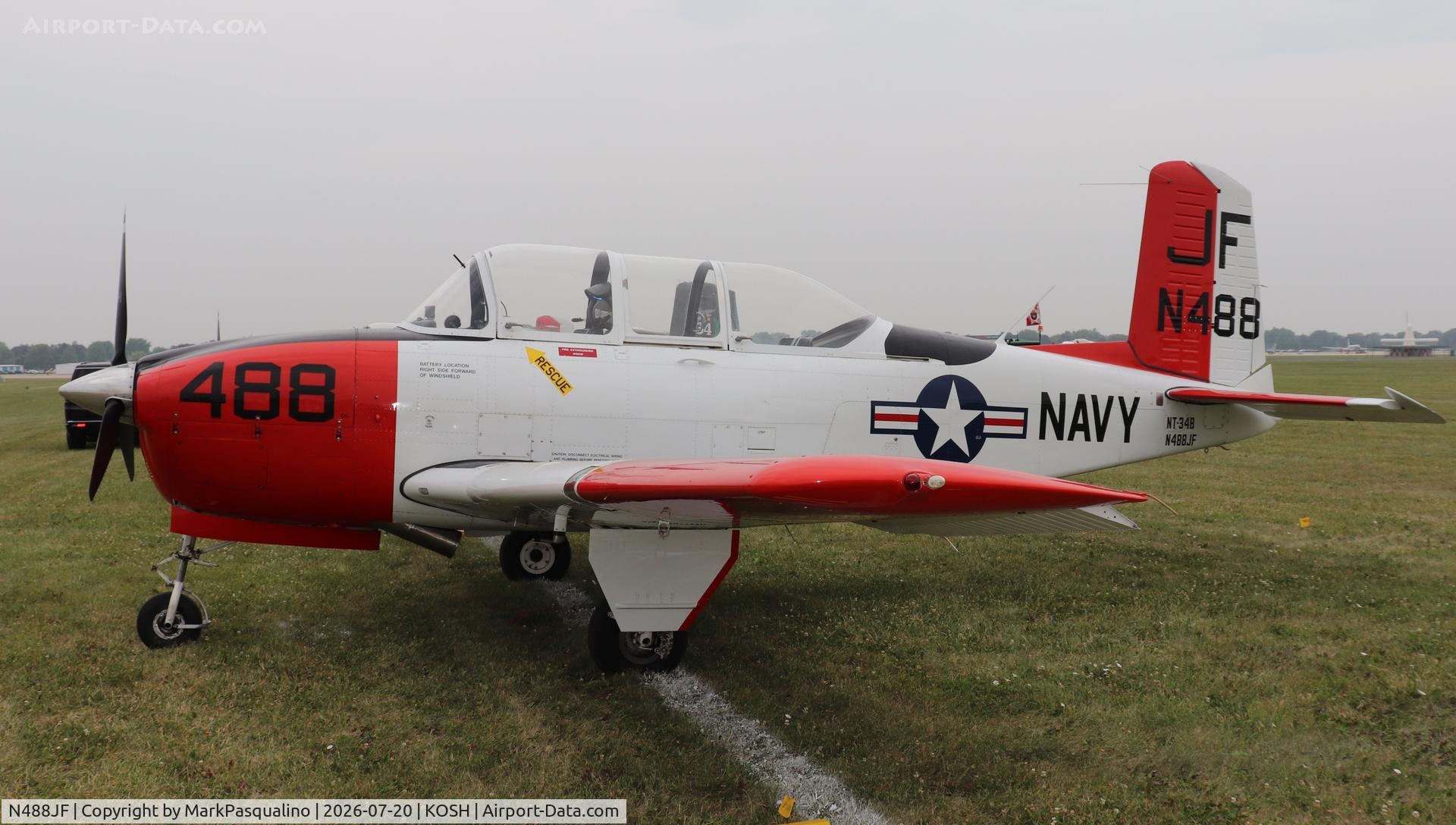 Aircraft N488JF, 1953 Beech T-34A (A45) Mentor Mentor, c/n G-298, Beech T-34A, at KOSH, photo by MarkPasqualino