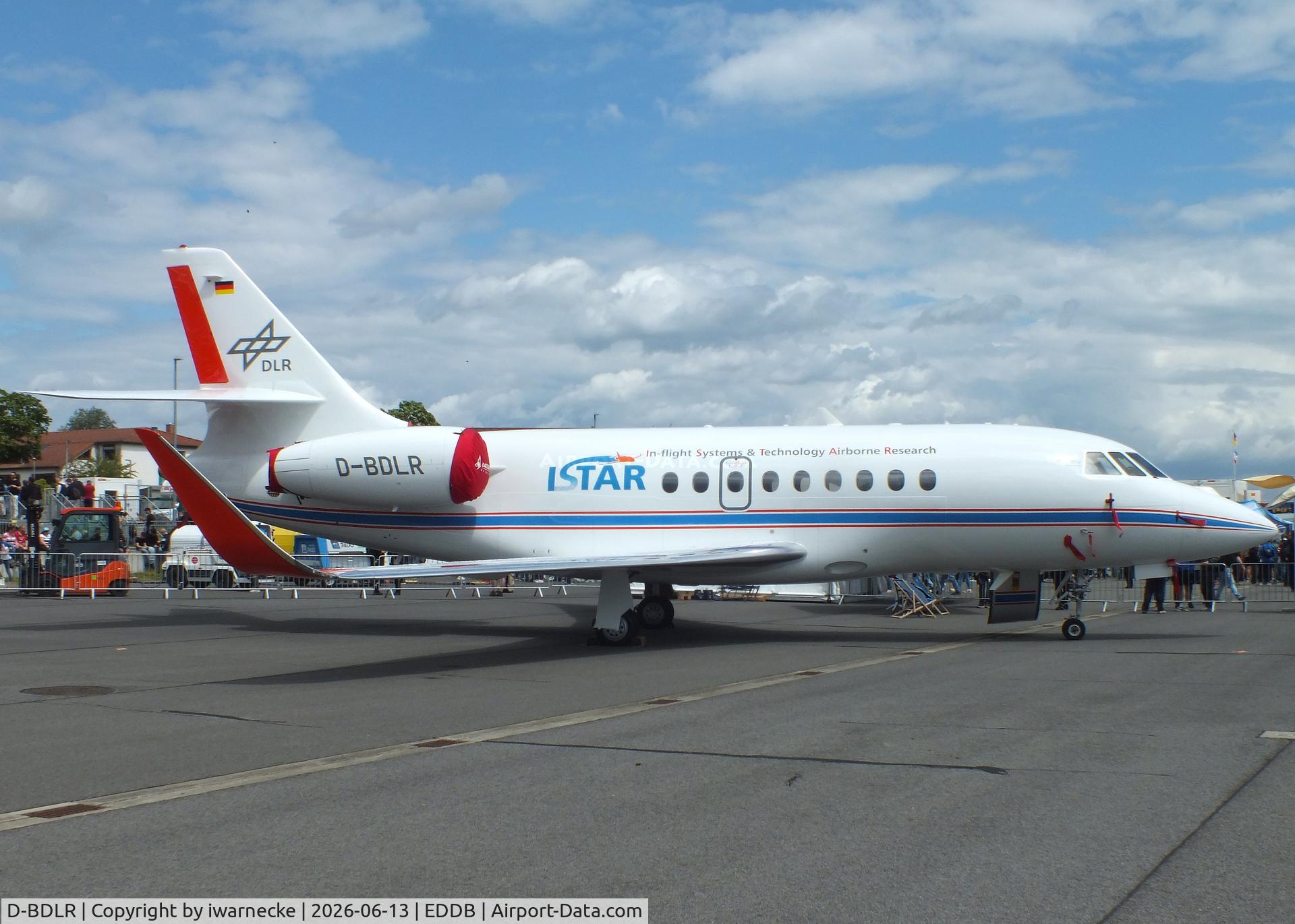 Aircraft D-BDLR, 2003 Dassault Falcon 2000EX, c/n 6, Dassault Falcon 2000LX ISTAR (In-flight Systems & Technology Airborne Research) of DLR at ILA 2026, Berlin, at EDDB, photo by iwarnecke