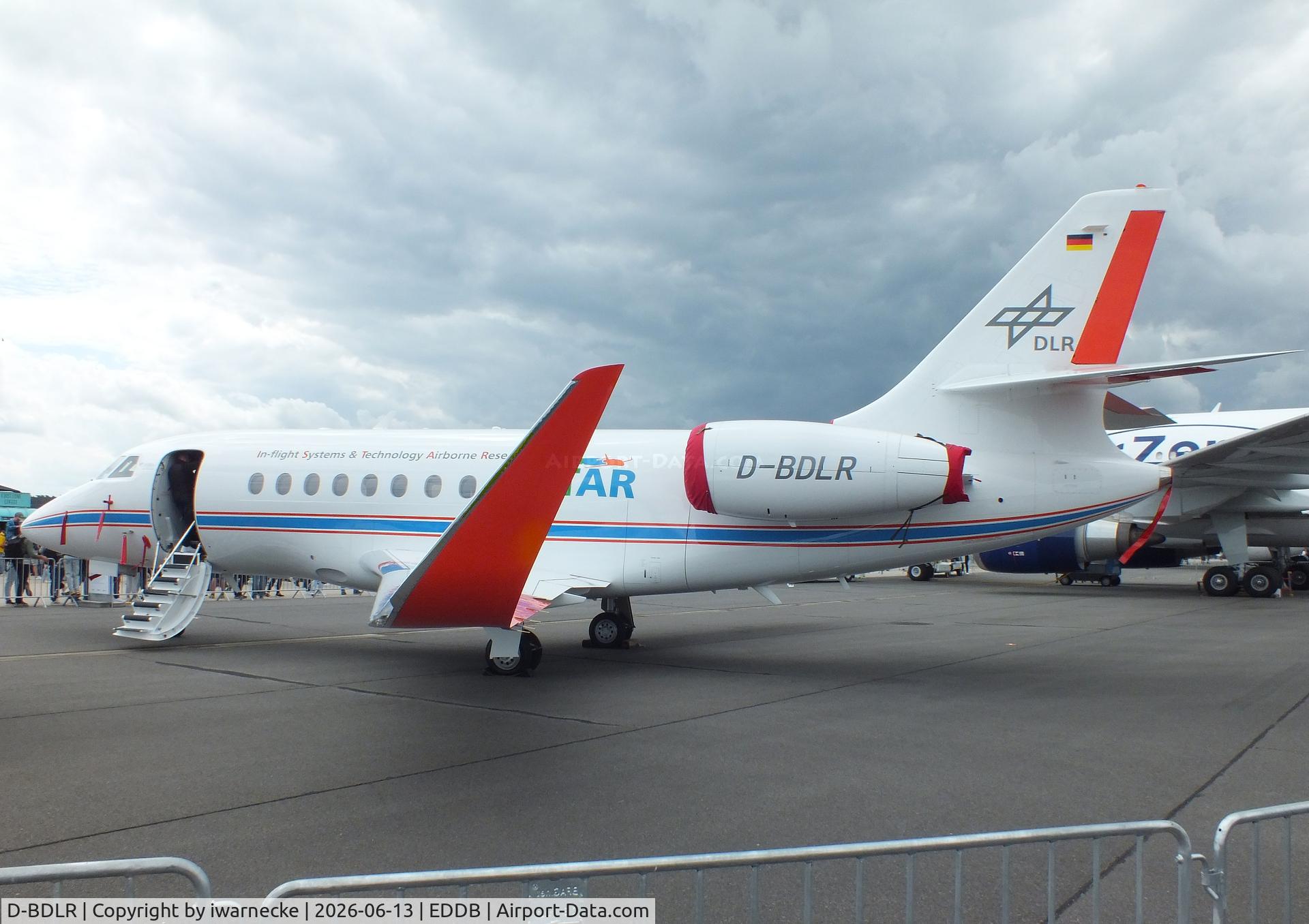 Aircraft D-BDLR, 2003 Dassault Falcon 2000EX, c/n 6, Dassault Falcon 2000LX ISTAR (In-flight Systems & Technology Airborne Research) of DLR at ILA 2026, Berlin, at EDDB, photo by iwarnecke