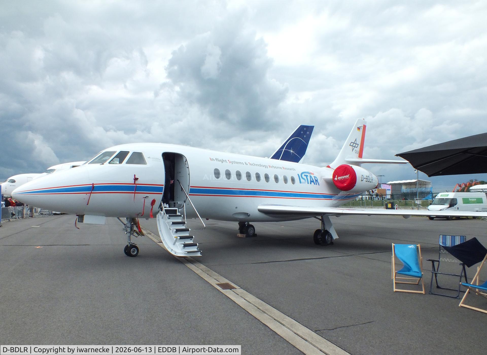 Aircraft D-BDLR, 2003 Dassault Falcon 2000EX, c/n 6, Dassault Falcon 2000LX ISTAR (In-flight Systems & Technology Airborne Research) of DLR at ILA 2026, Berlin, at EDDB, photo by iwarnecke