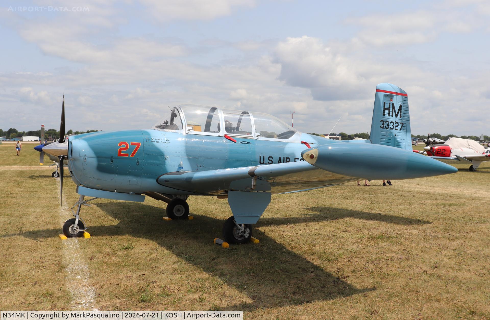 Aircraft N34MK, 1953 Beech A45, c/n G-88, Beech T-34A, at KOSH, photo by MarkPasqualino