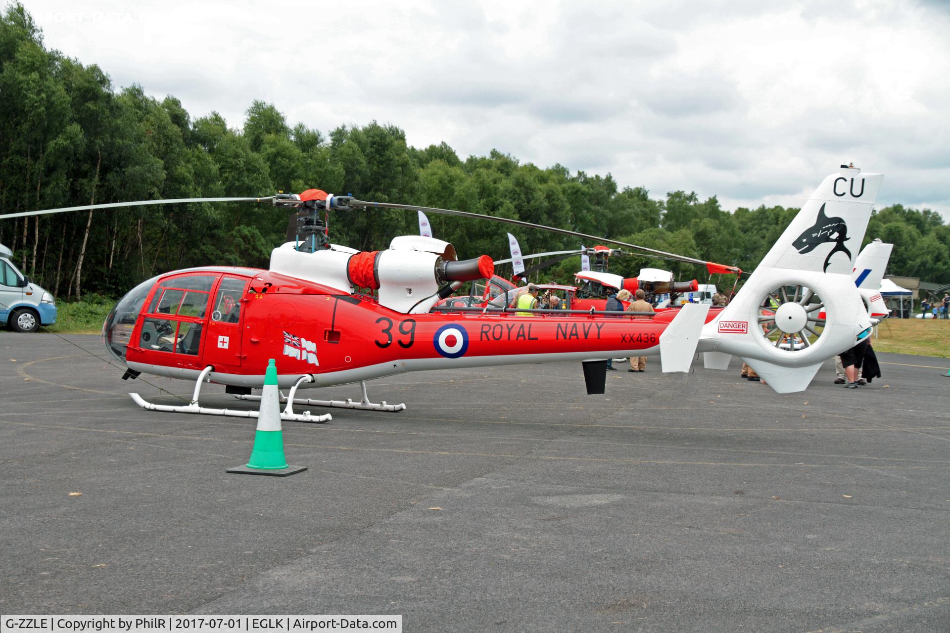 Aircraft G-ZZLE, 1976 Westland SA-341C Gazelle HT2, c/n WA1402, G-ZZLE ('XX436', G-CBSE) 1976 Aerospatiale Gazelle HT2 RN Blackbushe 75th Anniversary, at EGLK, photo by PhilR