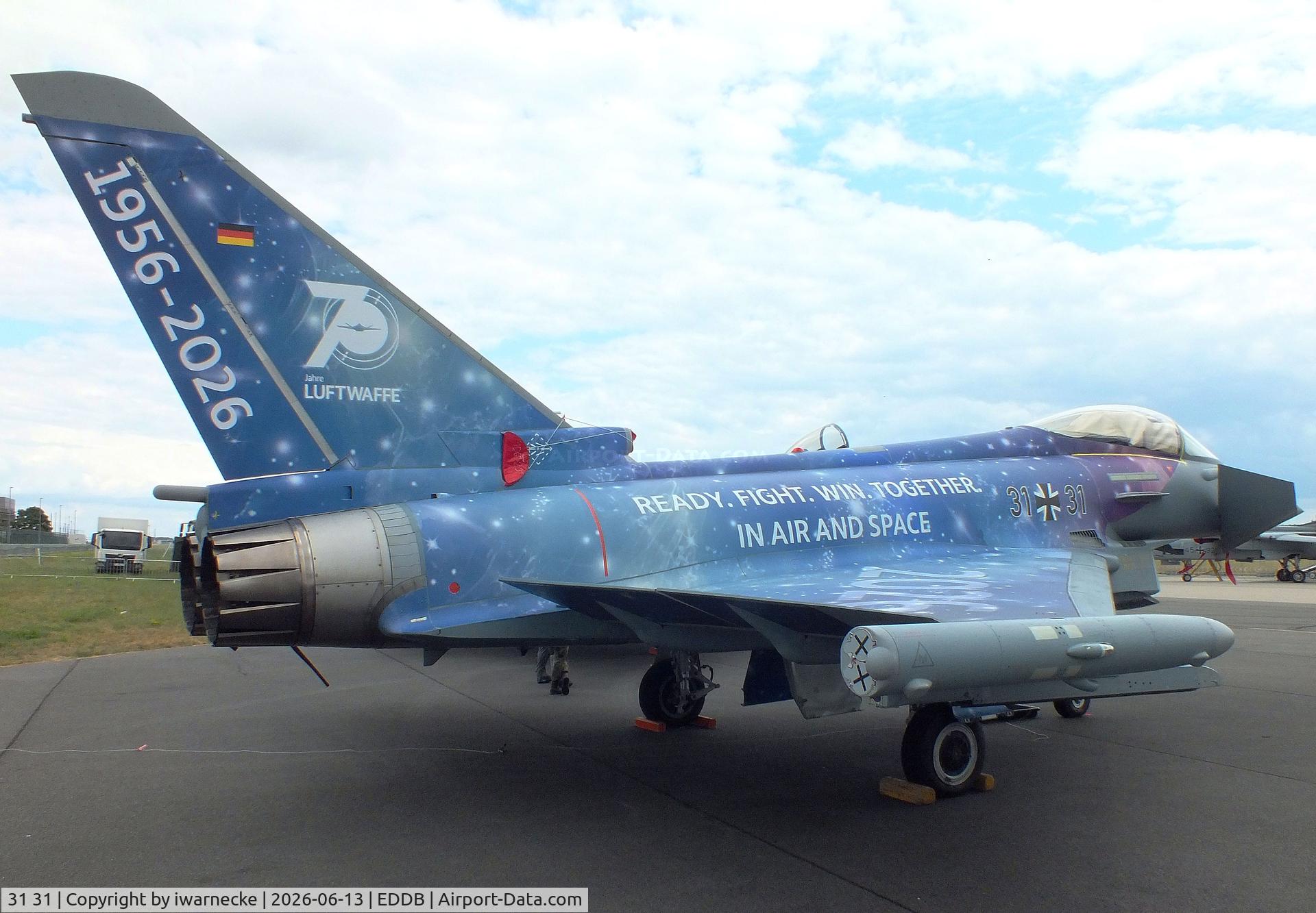 Aircraft 31 31, 2015 Eurofighter EF-2000 Typhoon S, c/n GS091, Eurofighter EF2000 of the Luftwaffe (German Air Force) in '70 Jahre Luftwaffe / 70 years of Luftwaffe' special colours at ILA 2026, Berlin, at EDDB, photo by iwarnecke