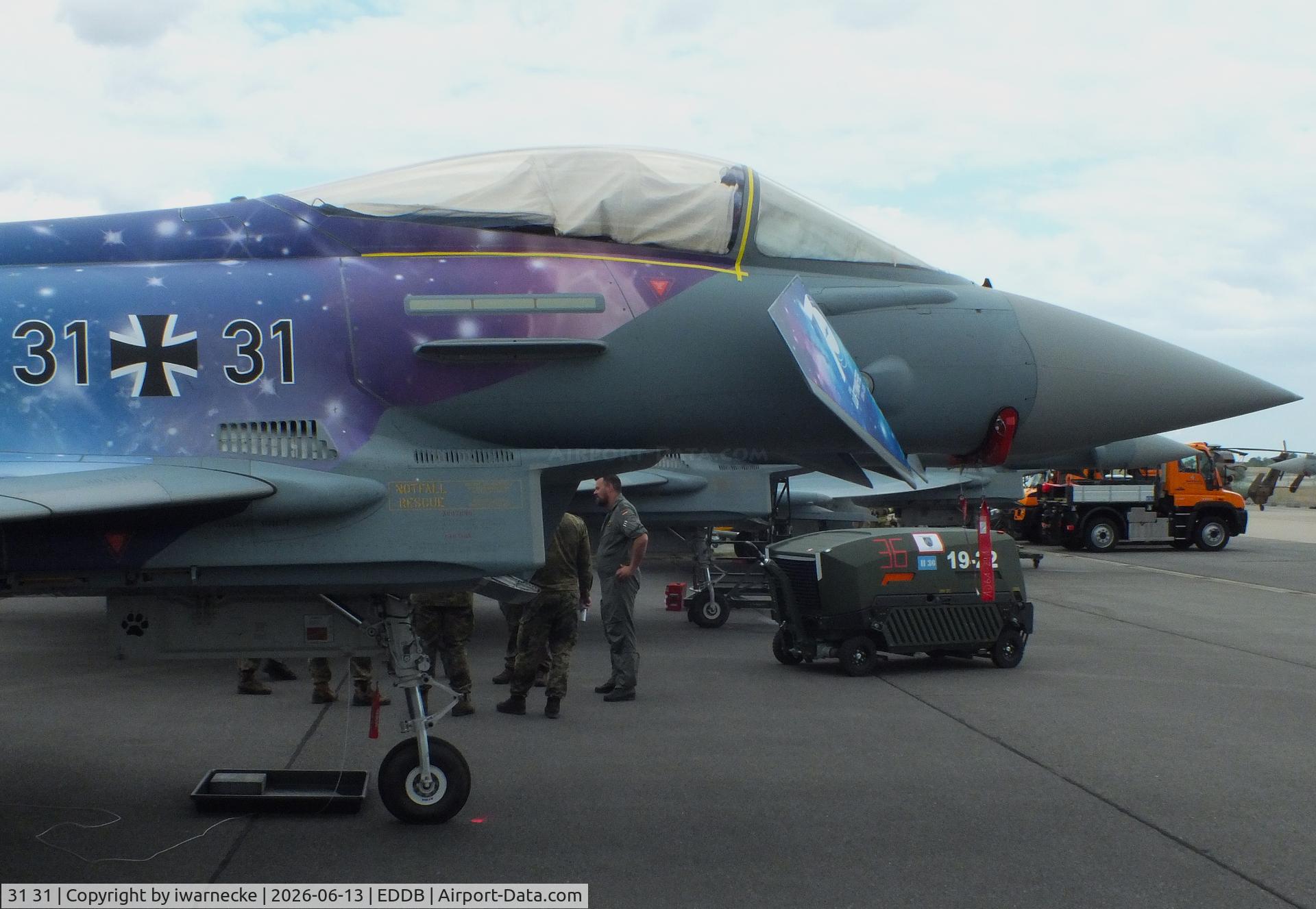 Aircraft 31 31, 2015 Eurofighter EF-2000 Typhoon S, c/n GS091, Eurofighter EF2000 of the Luftwaffe (German Air Force) in '70 Jahre Luftwaffe / 70 years of Luftwaffe' special colours at ILA 2026, Berlin, at EDDB, photo by iwarnecke