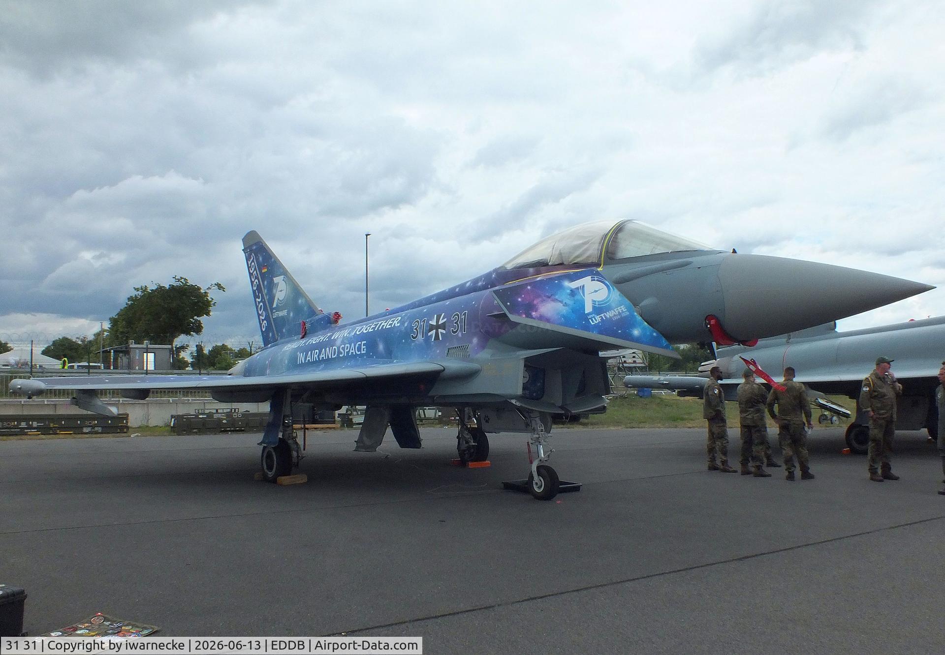 Aircraft 31 31, 2015 Eurofighter EF-2000 Typhoon S, c/n GS091, Eurofighter EF2000 of the Luftwaffe (German Air Force) in '70 Jahre Luftwaffe / 70 years of Luftwaffe' special colours at ILA 2026, Berlin, at EDDB, photo by iwarnecke