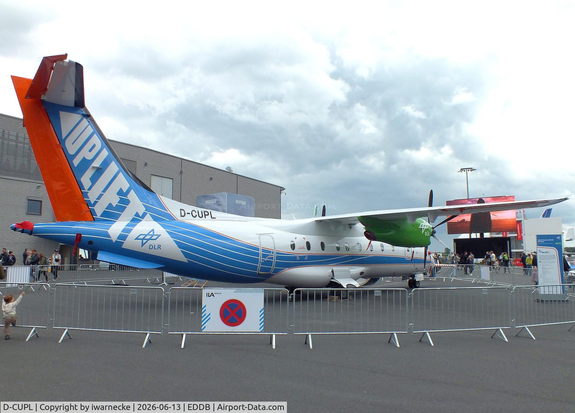 Aircraft D-CUPL, 1995 Dornier 328-100, c/n 3061, Dornier 328-100 UpLift testbed for climate-neutral propulsion of the DLR at ILA 2026, Berlin, at EDDB, photo by iwarnecke