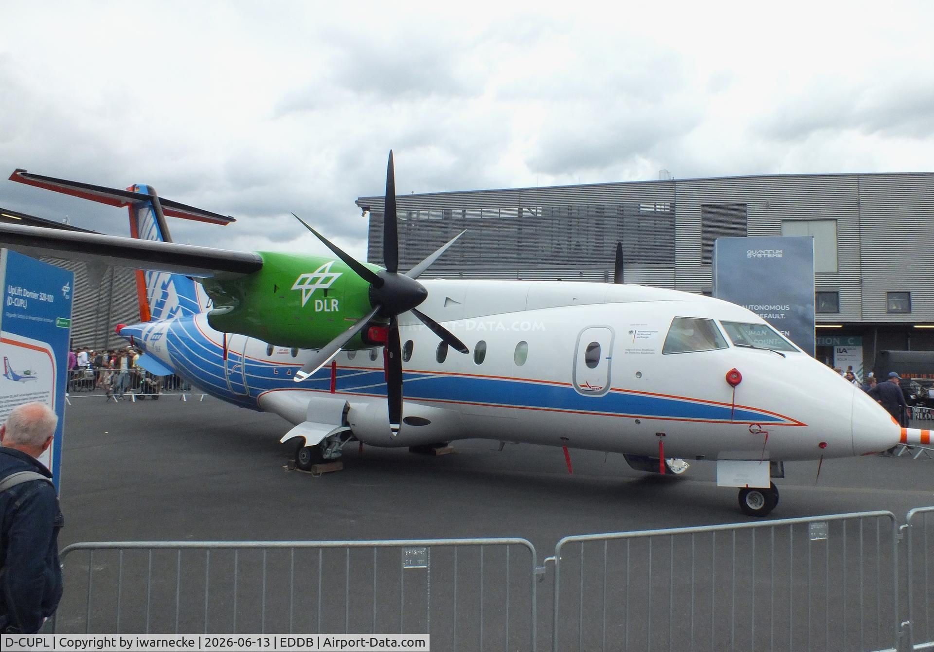 Aircraft D-CUPL, 1995 Dornier 328-100, c/n 3061, Dornier 328-100 UpLift testbed for climate-neutral propulsion of the DLR at ILA 2026, Berlin, at EDDB, photo by iwarnecke