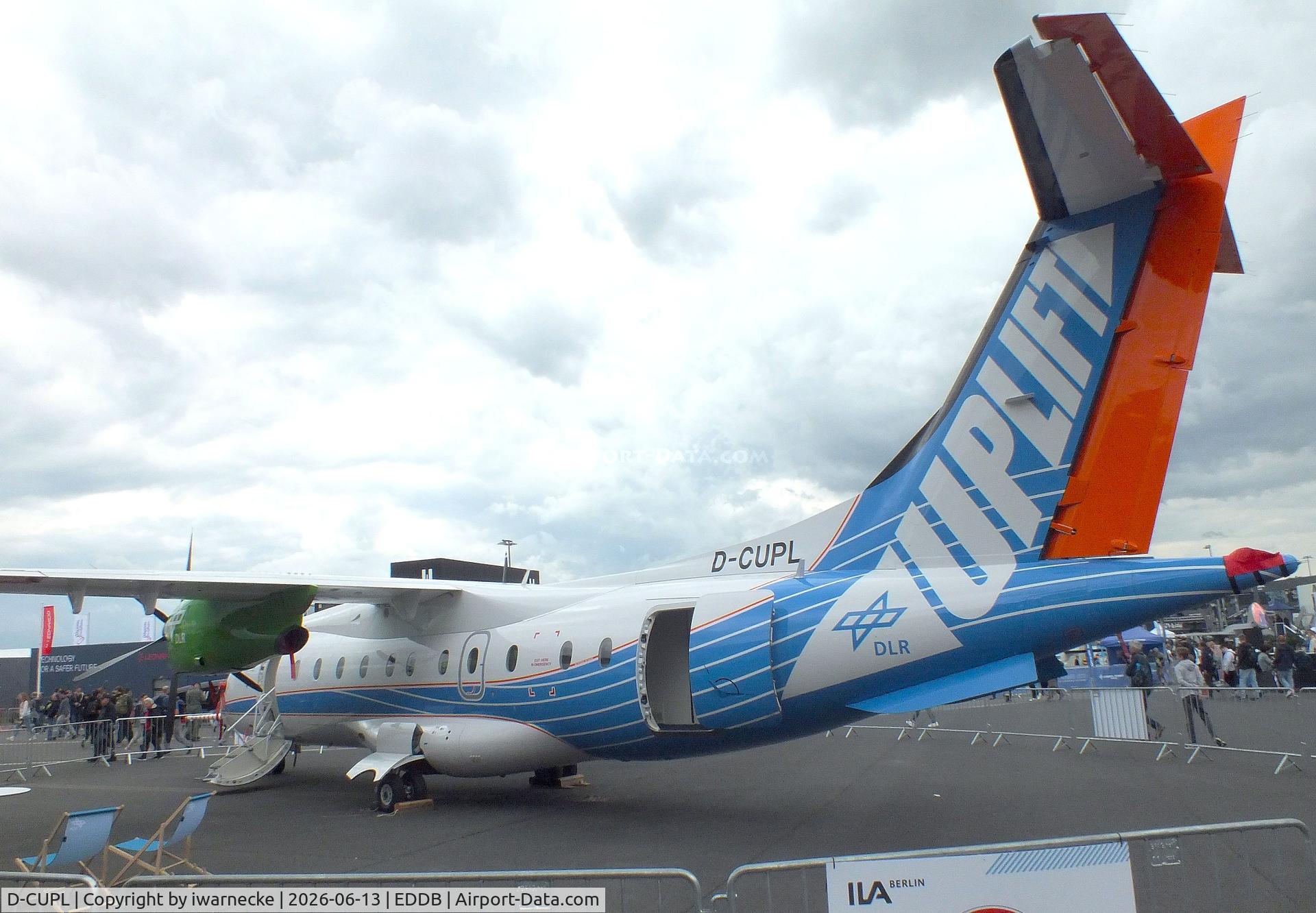 Aircraft D-CUPL, 1995 Dornier 328-100, c/n 3061, Dornier 328-100 UpLift testbed for climate-neutral propulsion of the DLR at ILA 2026, Berlin, at EDDB, photo by iwarnecke