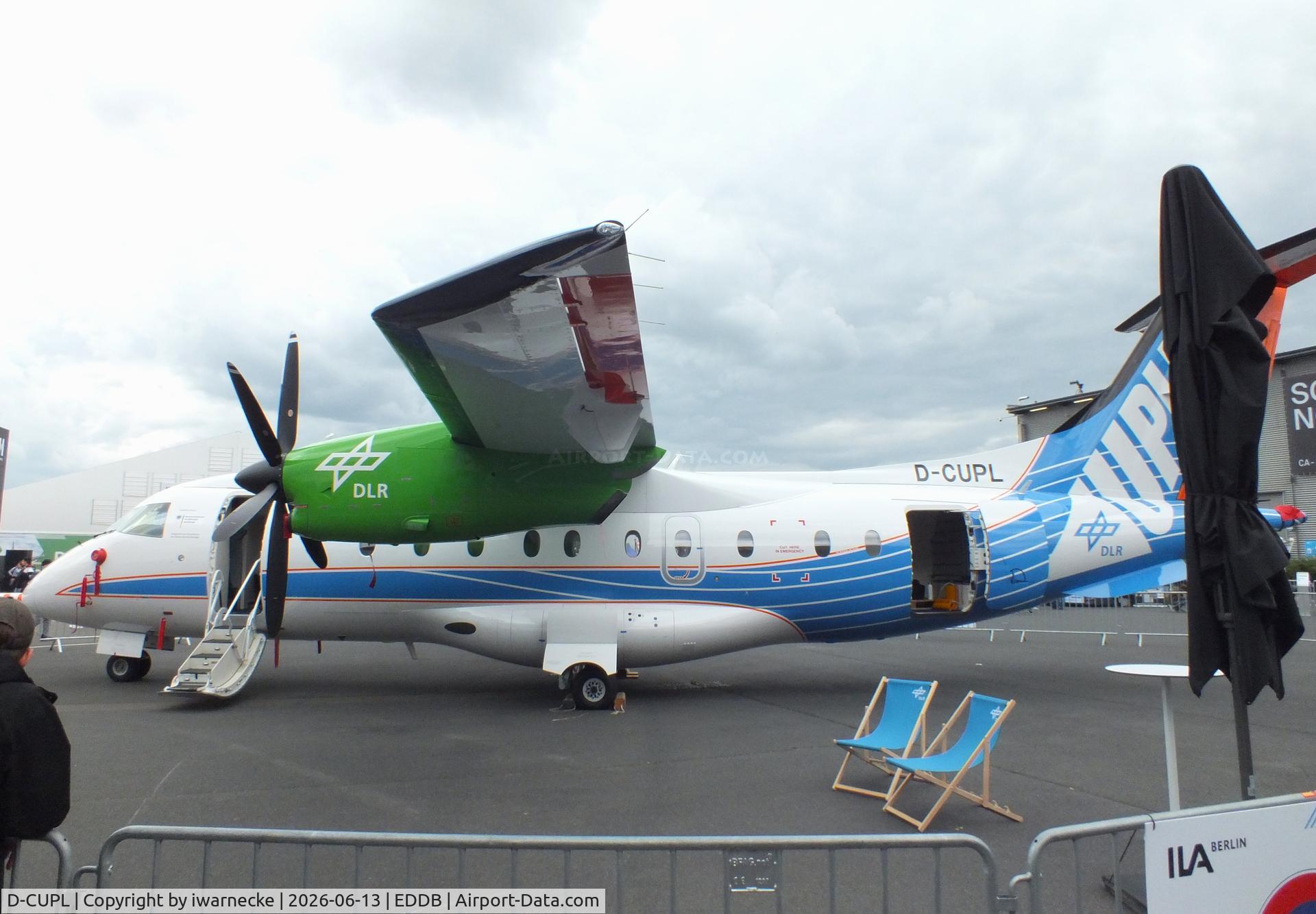 Aircraft D-CUPL, 1995 Dornier 328-100, c/n 3061, Dornier 328-100 UpLift testbed for climate-neutral propulsion of the DLR at ILA 2026, Berlin, at EDDB, photo by iwarnecke