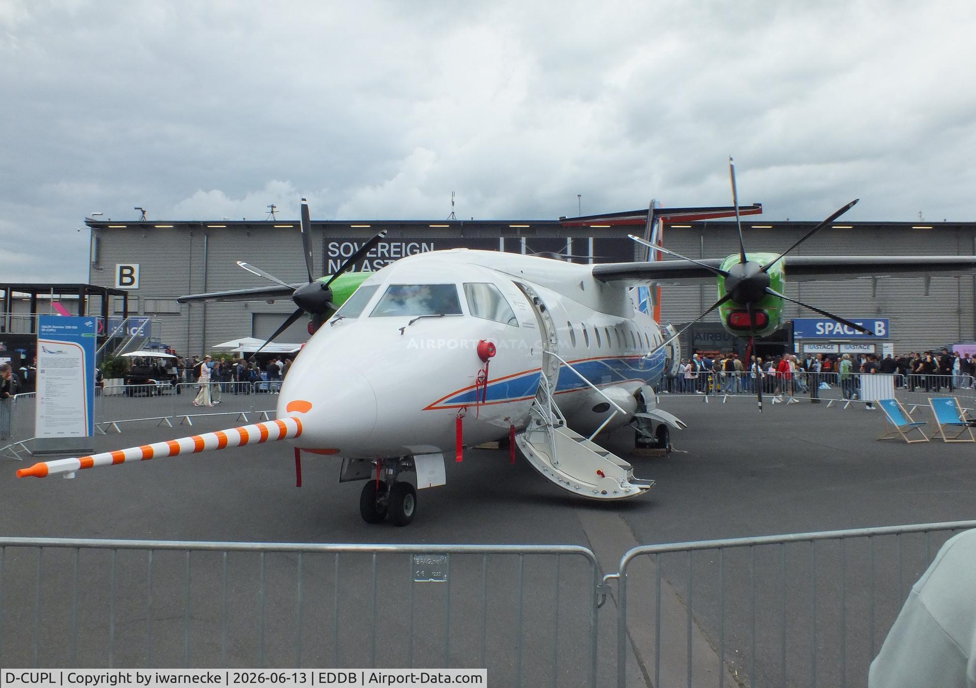 Aircraft D-CUPL, 1995 Dornier 328-100, c/n 3061, Dornier 328-100 UpLift testbed for climate-neutral propulsion of the DLR at ILA 2026, Berlin, at EDDB, photo by iwarnecke