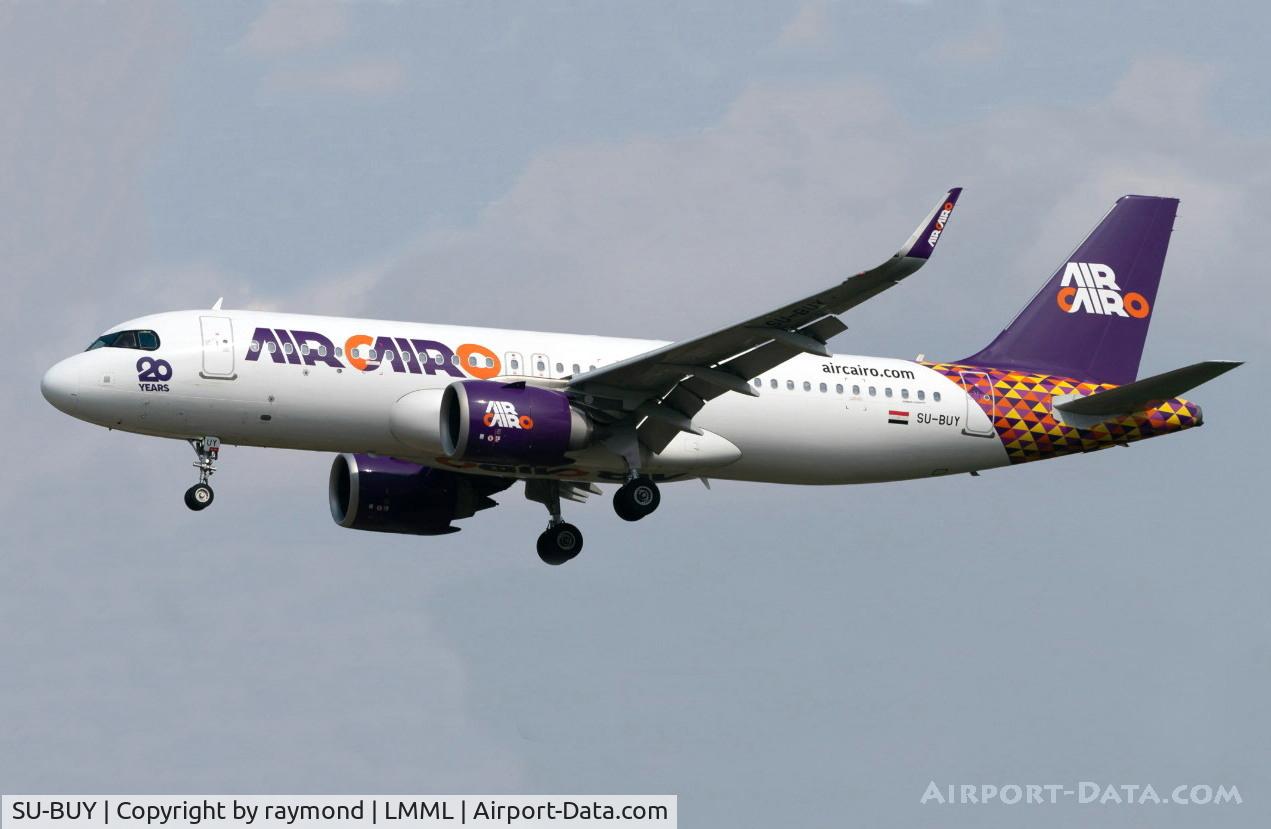Aircraft SU-BUY, 2022 Airbus A320-251N, c/n 10837, Airbus A320-251N reg SU-BUY of Air Cairo landing in Malta RW13., at LMML, photo by raymond