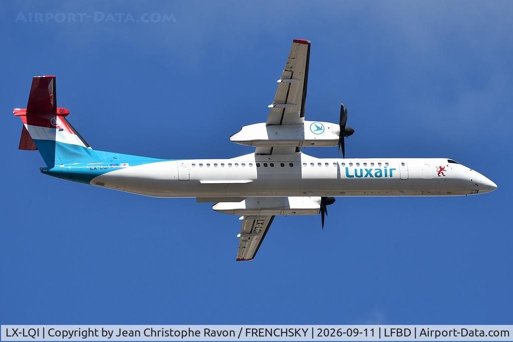 Aircraft LX-LQI, 2016 Bombardier DHC-8-402Q Dash 8 Dash 8, c/n 4534, Bordeaux (BOD) Luxembourg (LUX) LG8172, at LFBD, photo by Jean Christophe Ravon / FRENCHSKY