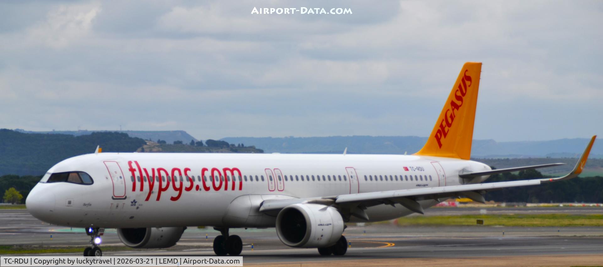 Aircraft TC-RDU, 2023 Airbus A321-251 NX, c/n 11468, FlyPegasus A321neo taxiing at Madrid (LEMD) to takeoff RWY36L, at LEMD, photo by luckytravel