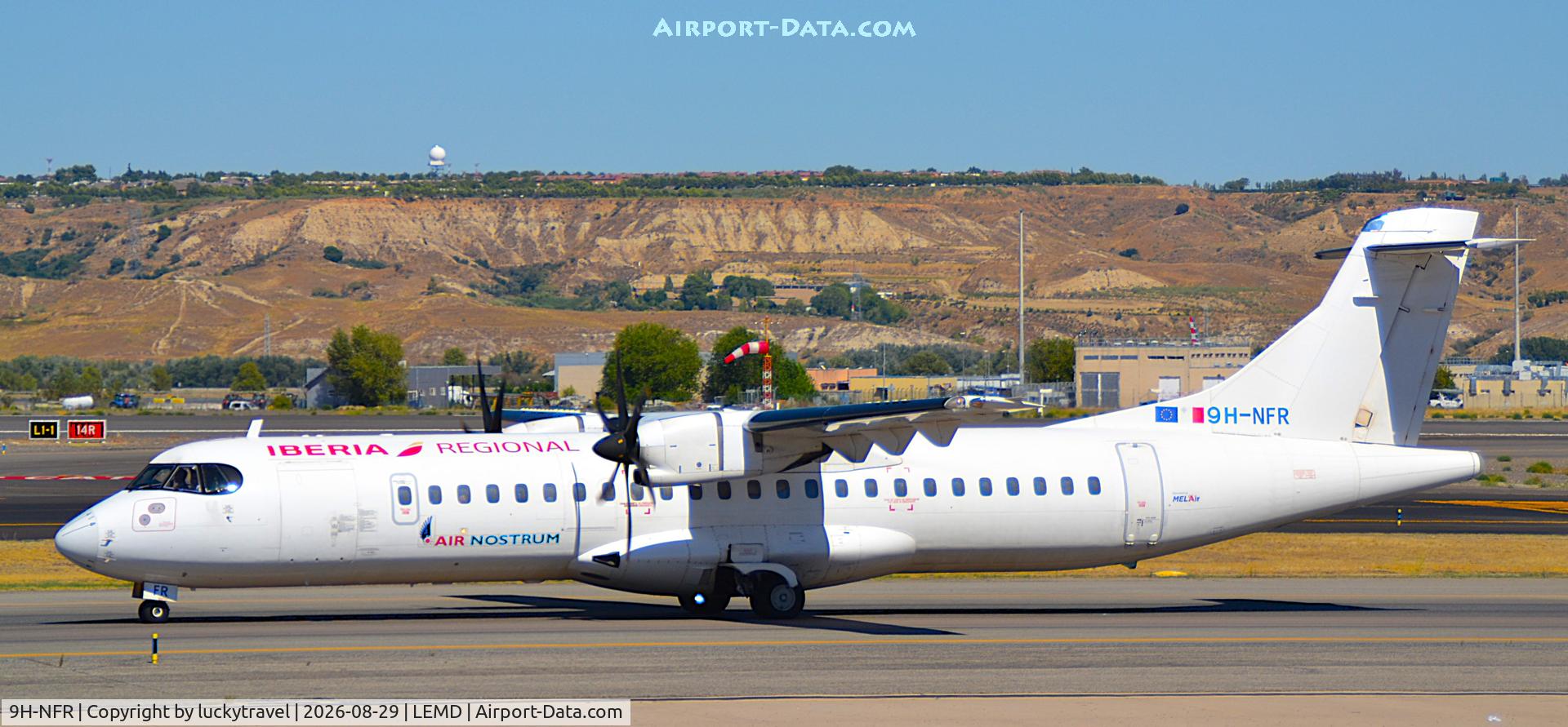 Aircraft 9H-NFR, 2014 ATR 72-600, c/n 1145, Iberia Regional Air Nostrum ART-600 taxiing at Madrid (LEMD) to takeoff RWY36L, at LEMD, photo by luckytravel