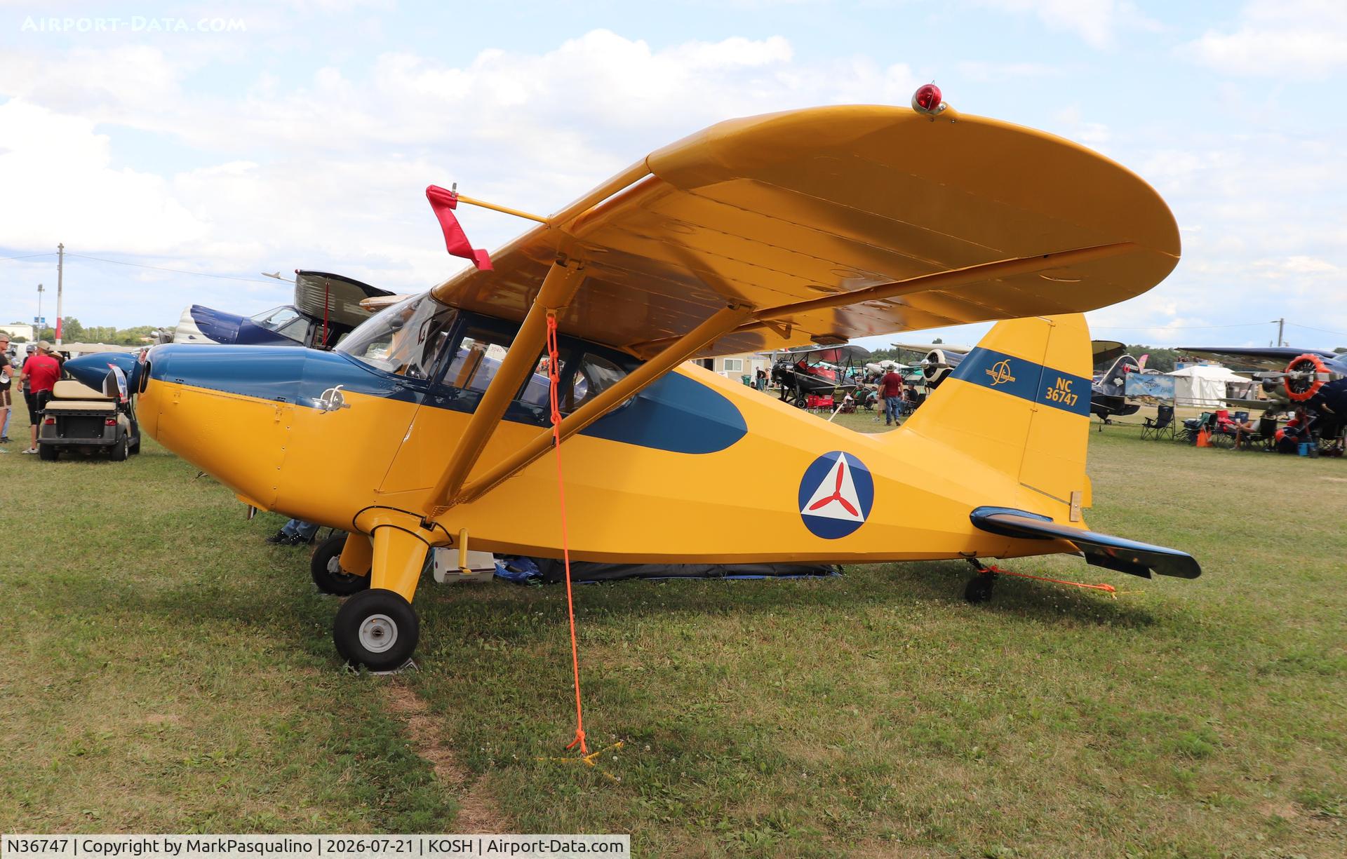 Aircraft N36747, 1941 Stinson 10A, c/n 8147, Stinson 10A, at KOSH, photo by MarkPasqualino