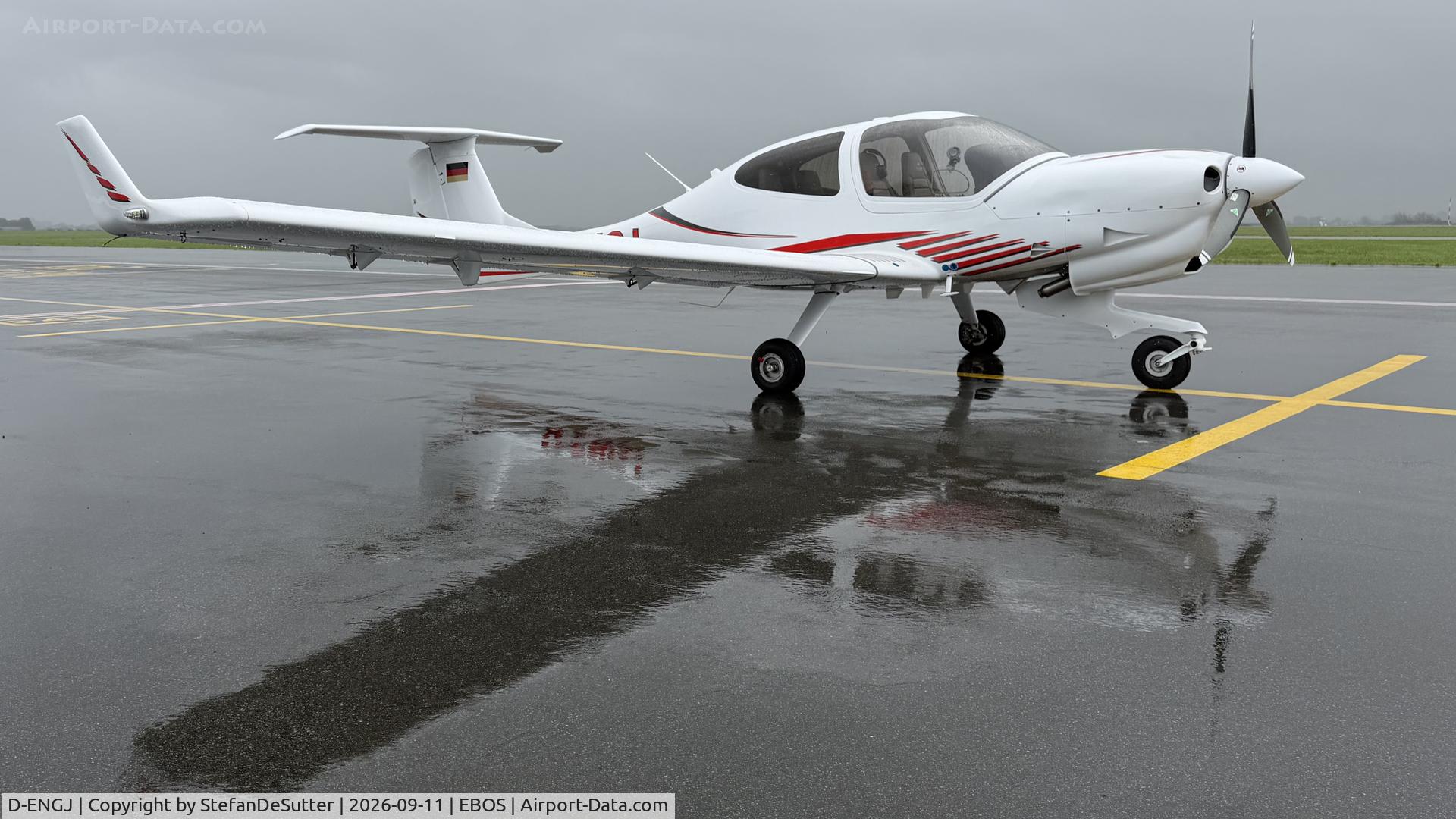 Aircraft D-ENGJ, 2018 Diamond DA-40 NG Diamond Star, c/n 40.N382, waiting for nicer weather, at EBOS, photo by StefanDeSutter