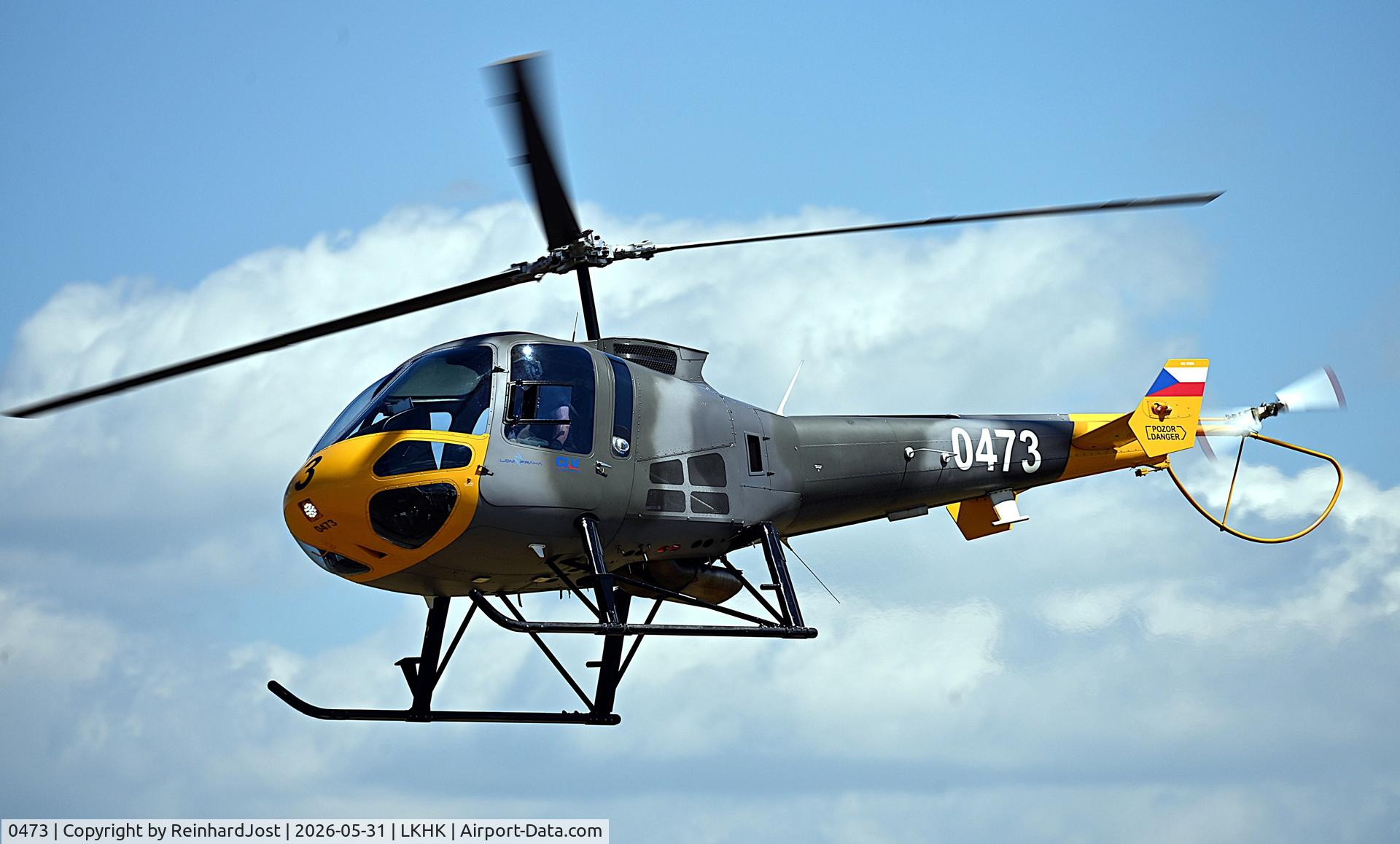 Aircraft 0473, 2018 Enstrom 480B-G, c/n 5240, Enstrom 480B-G of CLV - Centrum Leteckeho Výcviku under contract as trainer for the Czech Air Force at the Hradec Kralove Airshow 2026, at LKHK, photo by ReinhardJost