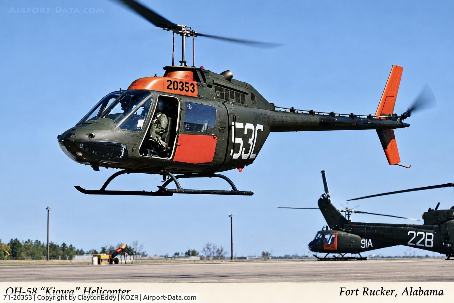 Aircraft 71-20353, 1971 Bell OH-58A-BF Kiowa, c/n 41214, Ft. Rucker Alabama, at KOZR, photo by ClaytonEddy