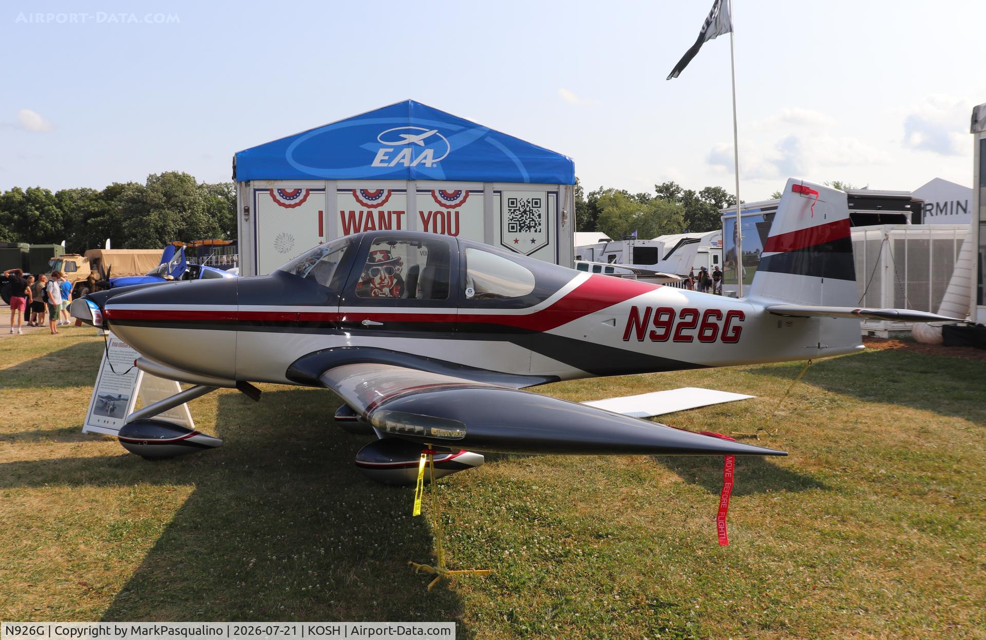 Aircraft N926G, 2017 Vans RV-10, c/n 41141, Vans RV-10, at KOSH, photo by MarkPasqualino