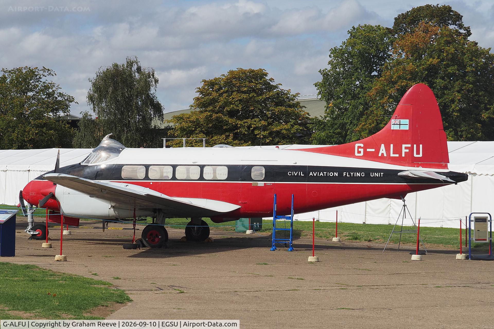 Aircraft G-ALFU, 1949 De Havilland DH-104 Dove 6, c/n 04234, On display at the IWM, Duxford., at EGSU, photo by Graham Reeve
