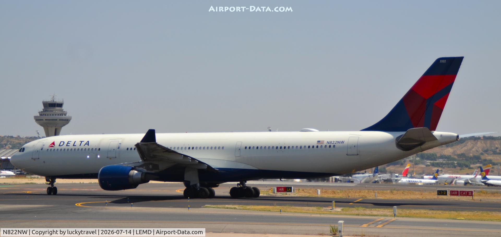 Aircraft N822NW, 2015 Airbus A330-302, c/n 1627, Delta Airlines A330-300 entering RWY32L at Madrid (LEMD), at LEMD, photo by luckytravel