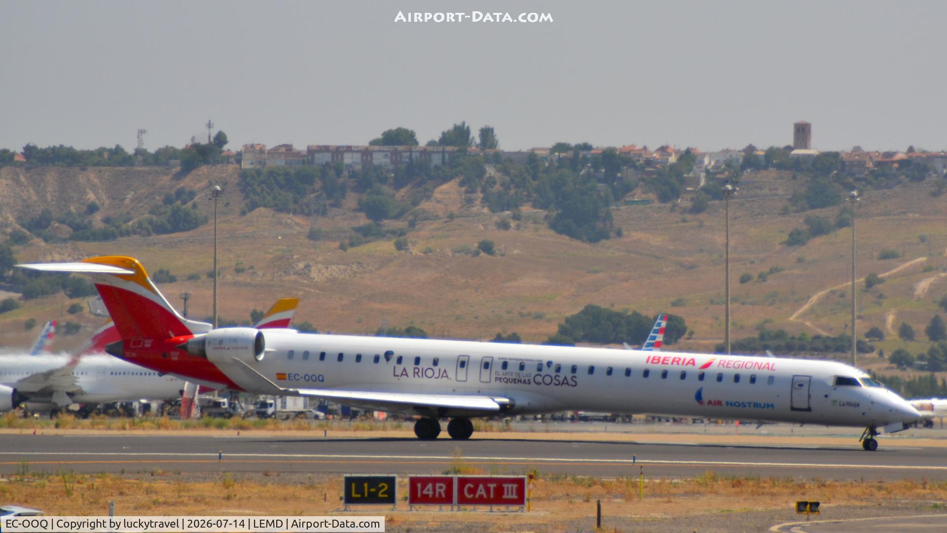 Aircraft EC-OOQ, 2025 Bombardier CRJ-1000EL (CL-600-2E25), c/n 19014, Iberia Regional Air Nostrum CRJ1000 taking off RWY32L at Madrid (LEMD), at LEMD, photo by luckytravel