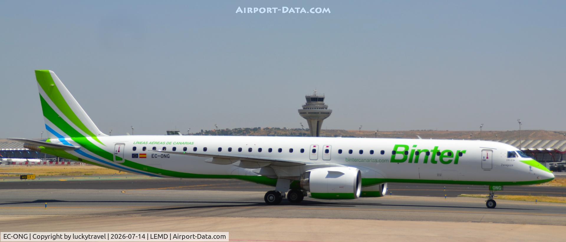 Aircraft EC-ONG, 2010 Airbus A330-343X, c/n 1149, Binter E190-E2 taxiing at Madrid (LEMD) to Terminal 2 after Landing, at LEMD, photo by luckytravel